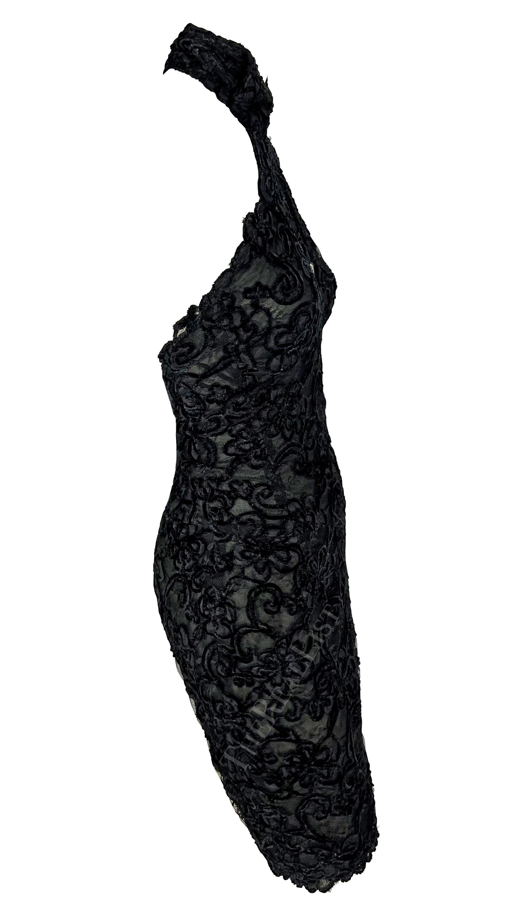 1980s Thierry Mugler Black Lace Semi-Sheer Halterneck Mini Dress For Sale 3