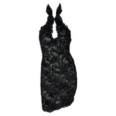 1980s Thierry Mugler Black Lace Semi-Sheer Halterneck Mini Dress
