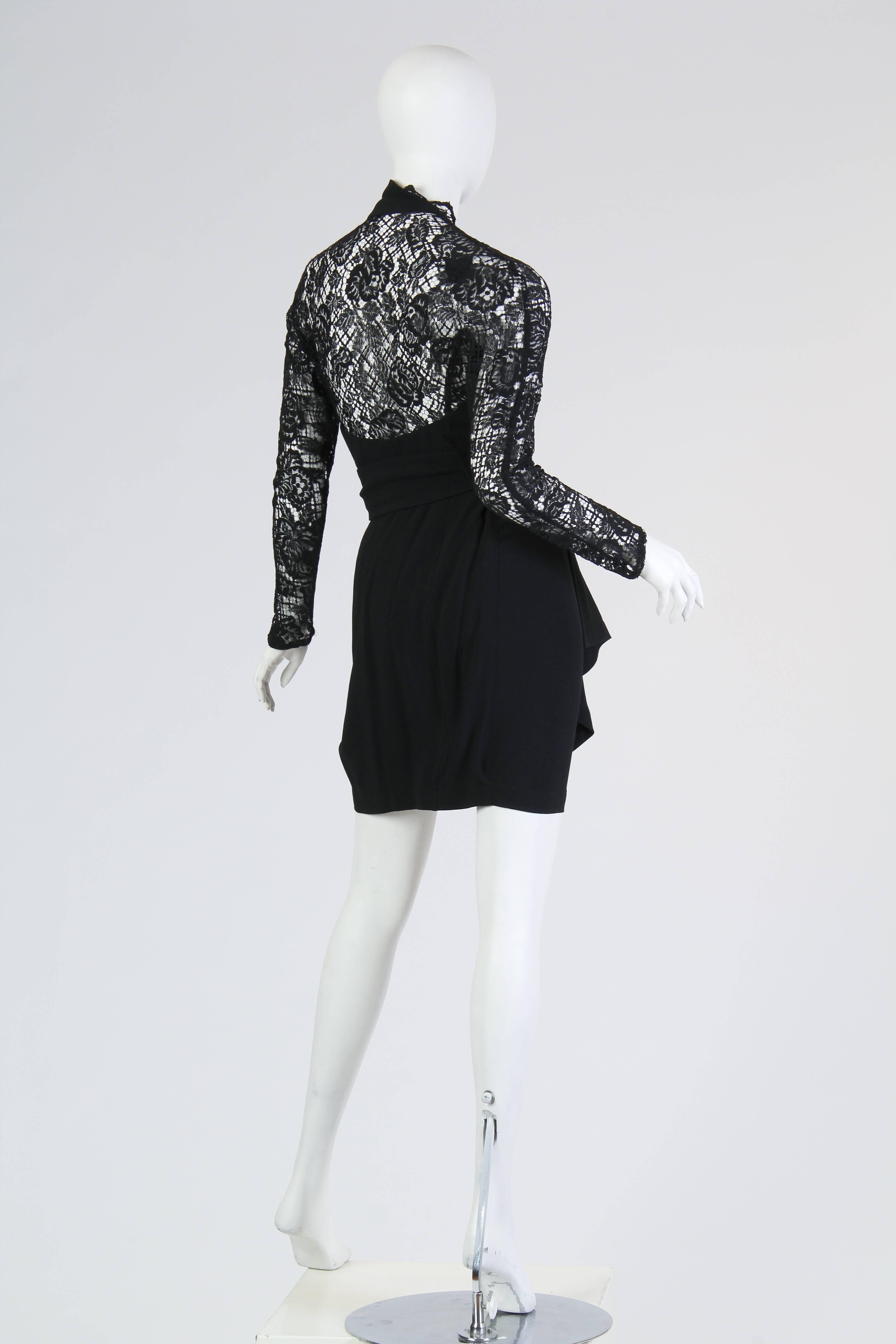 1980S THIERRY MUGLER Black Rayon Blend Crepe Asymmetrically Draped Cocktail Dre In Excellent Condition For Sale In New York, NY