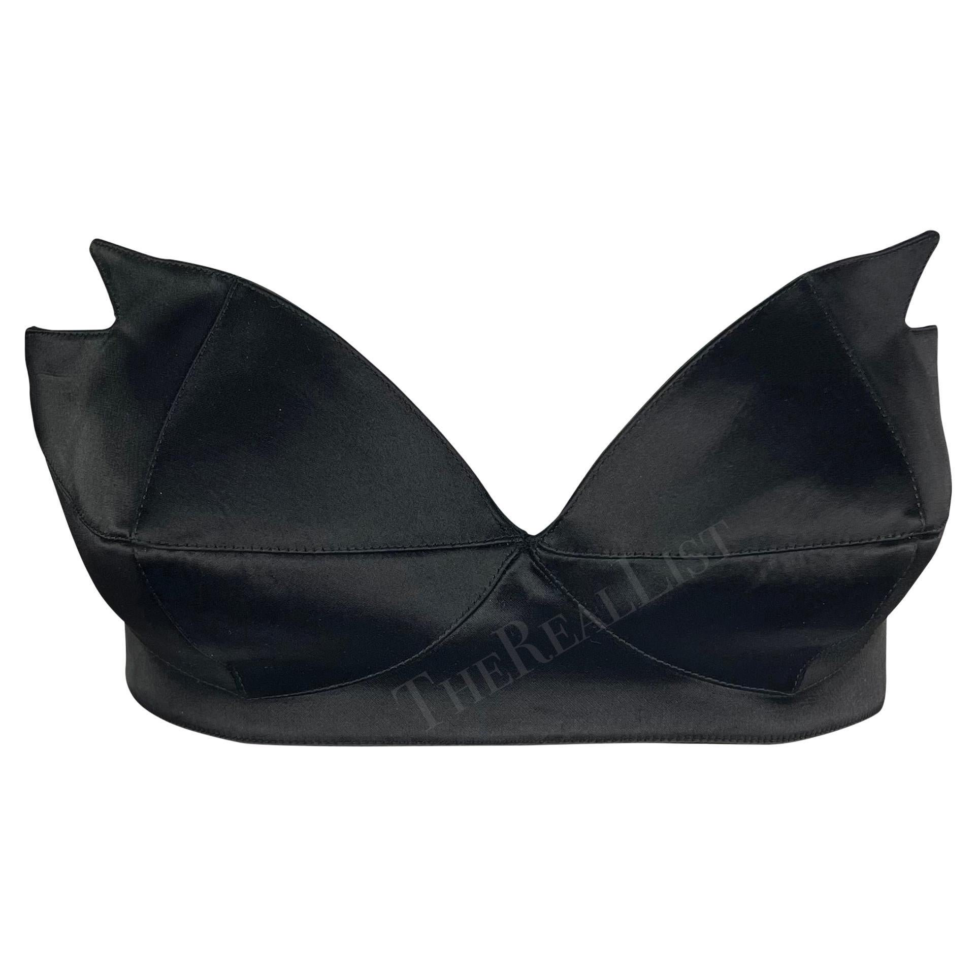 1980s Thierry Mugler Black Satin Pointed Bralette For Sale