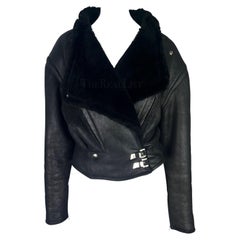 Retro F/W 1989 Thierry Mugler 'Hiver Buick' Black Shearling Oversized Leather Jacket