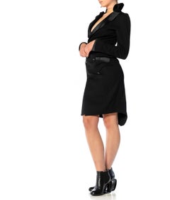 1980S THIERRY MUGLER Black Silk & Wool Tuxedo Styled Cocktail Dress With Vinyl
