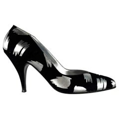 1980 Thierry Mugler Noir Suede Abstract Silver Metallic Pumps Size 5.5B