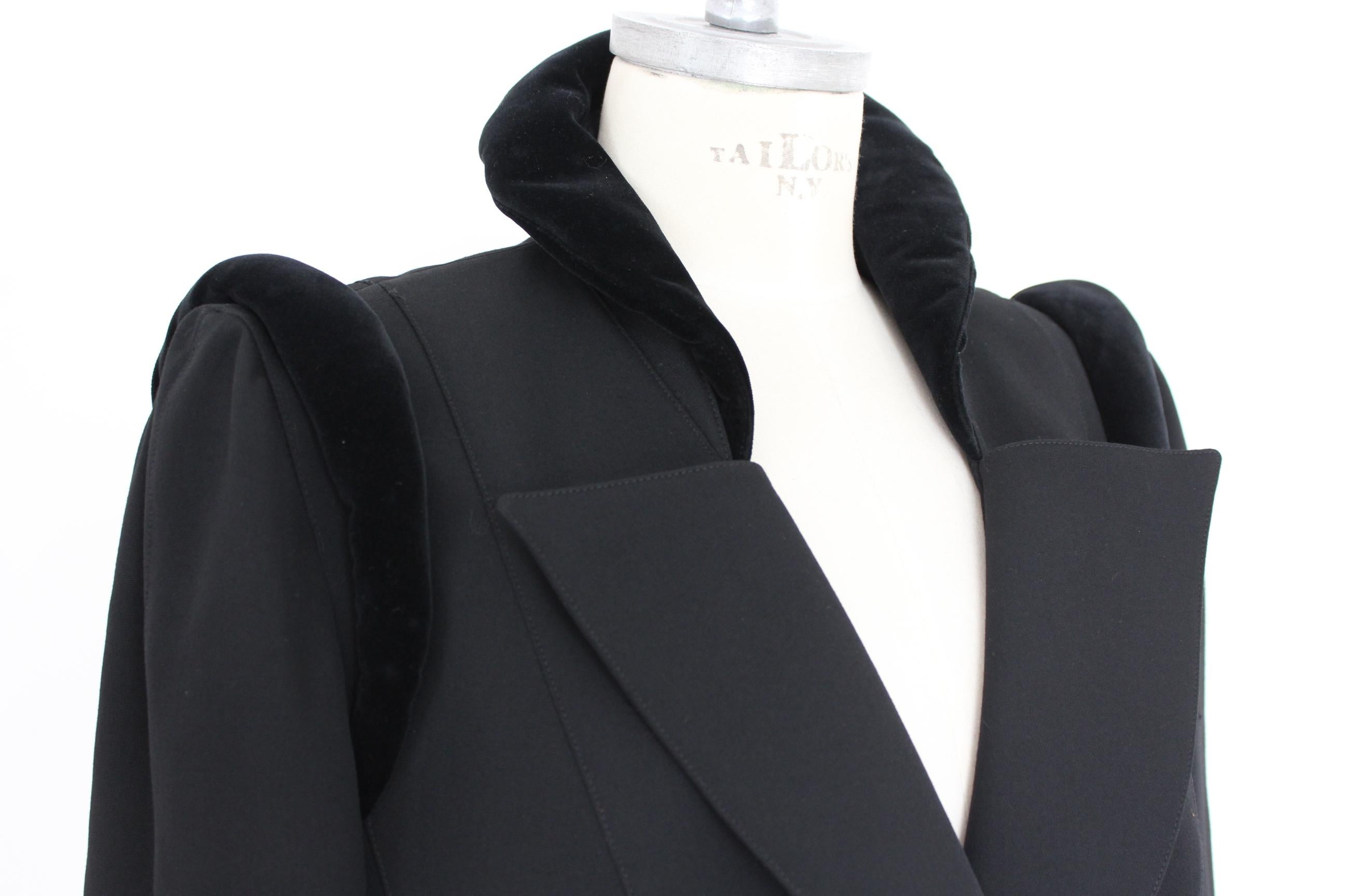 Thierry Mugler Black Wool Velvet Evening Structured Futuristic Jacket 1980s  In Excellent Condition In Brindisi, Bt