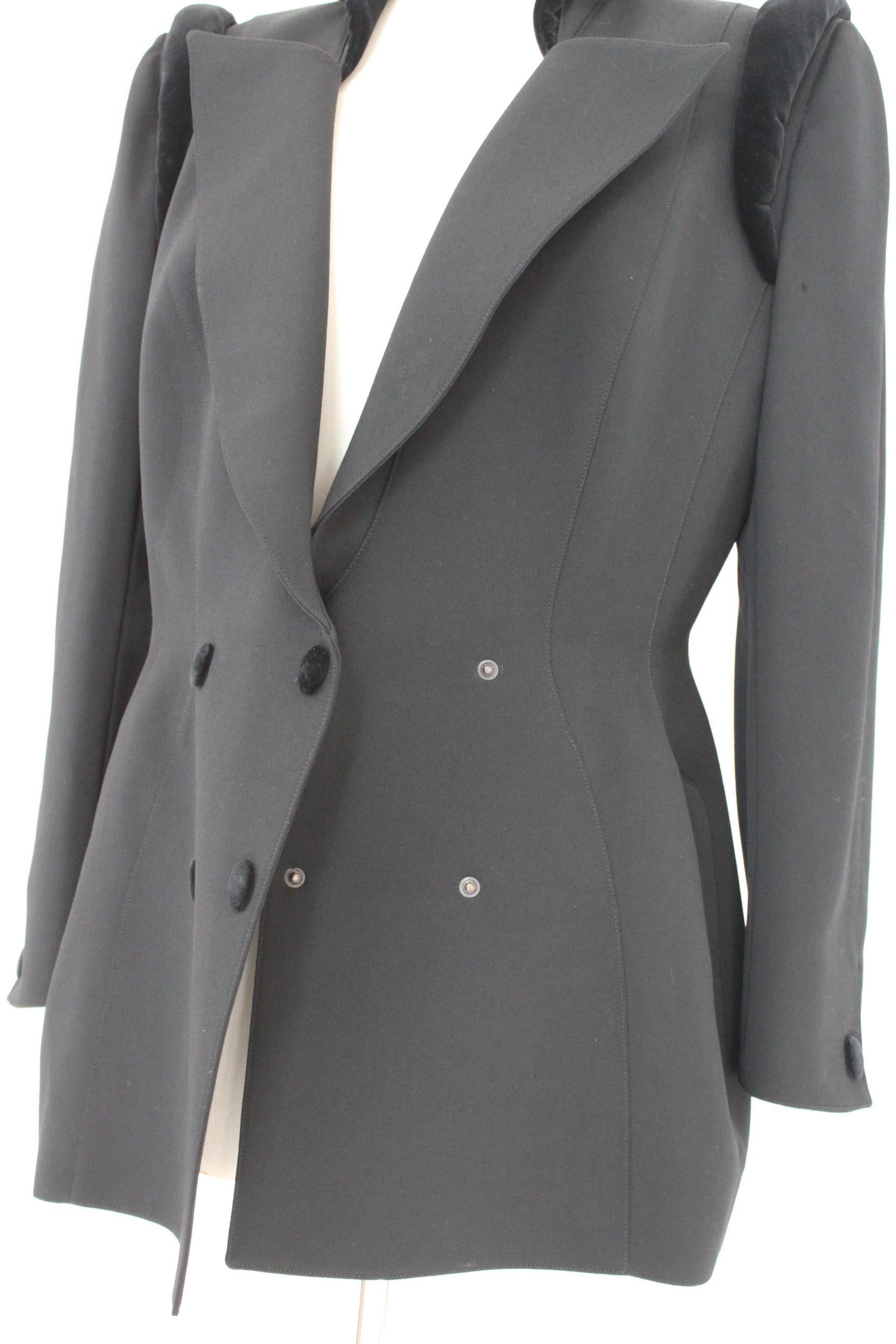 Women's Thierry Mugler Black Wool Velvet Evening Structured Futuristic Jacket 1980s 