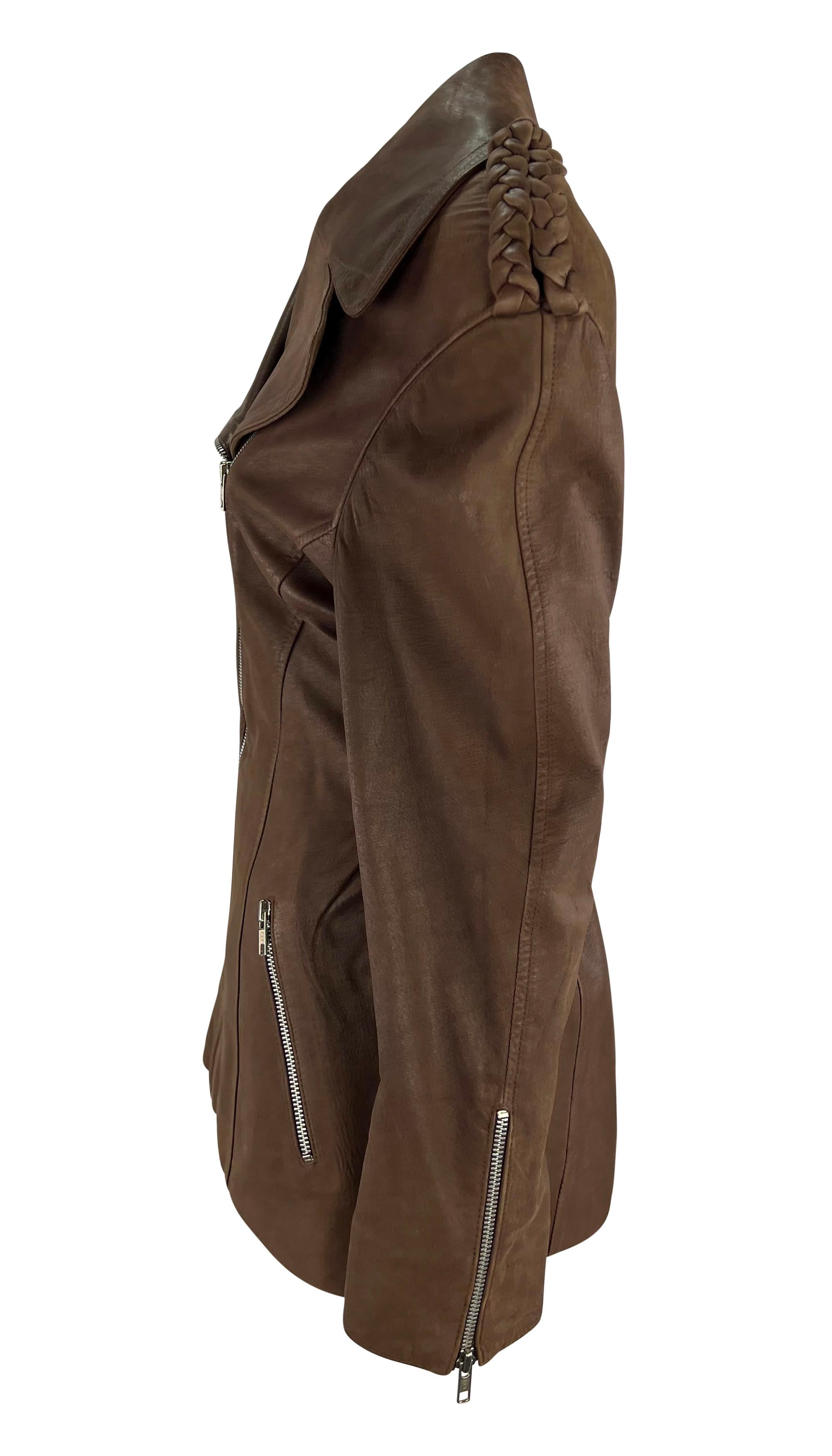 1980s Thierry Mugler Brown Suede Leather Moto Zip Biker Jacket In Good Condition For Sale In West Hollywood, CA