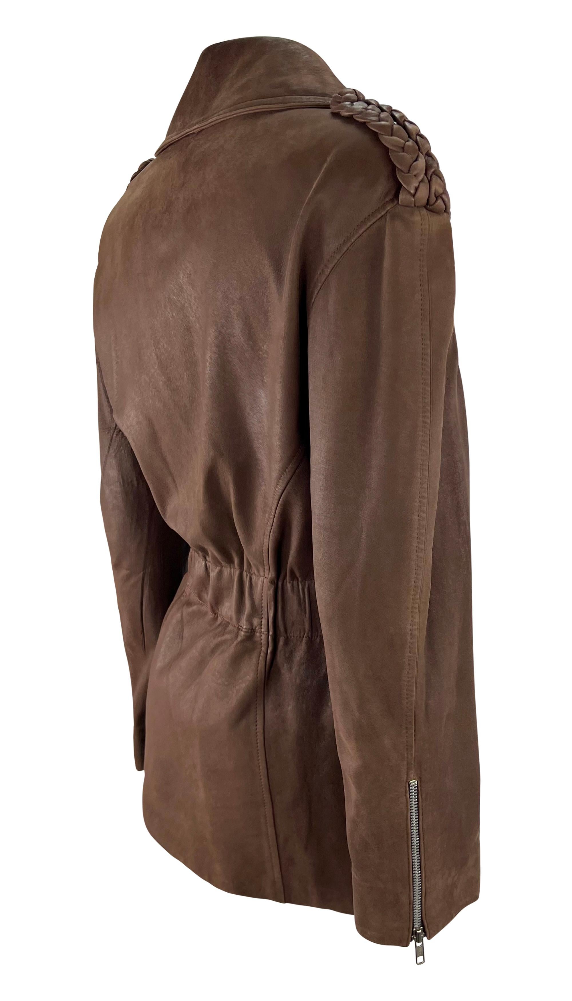 1980s Thierry Mugler Brown Suede Leather Moto Zip Biker Jacket For Sale 1