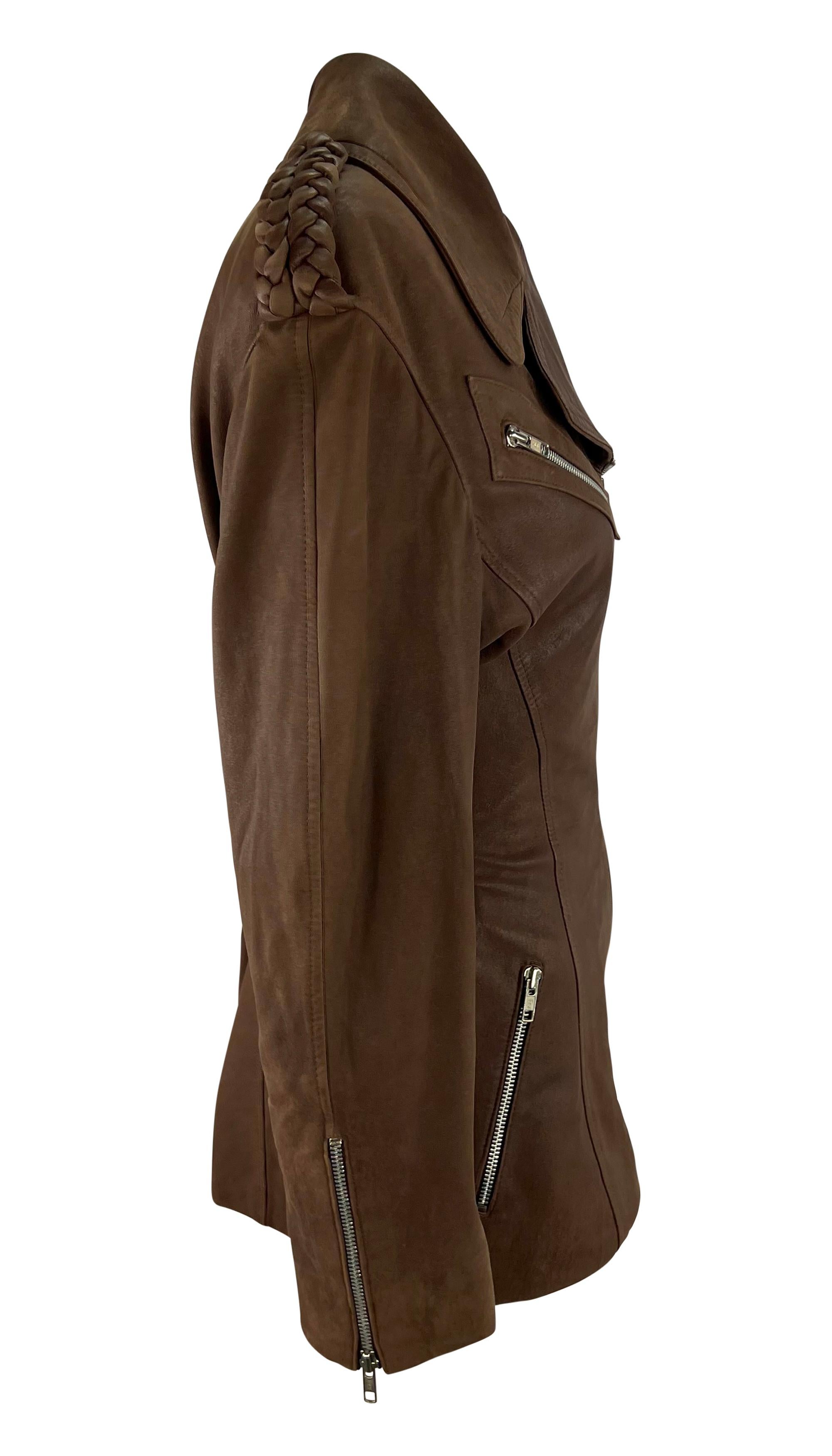 1980s Thierry Mugler Brown Suede Leather Moto Zip Biker Jacket For Sale 2