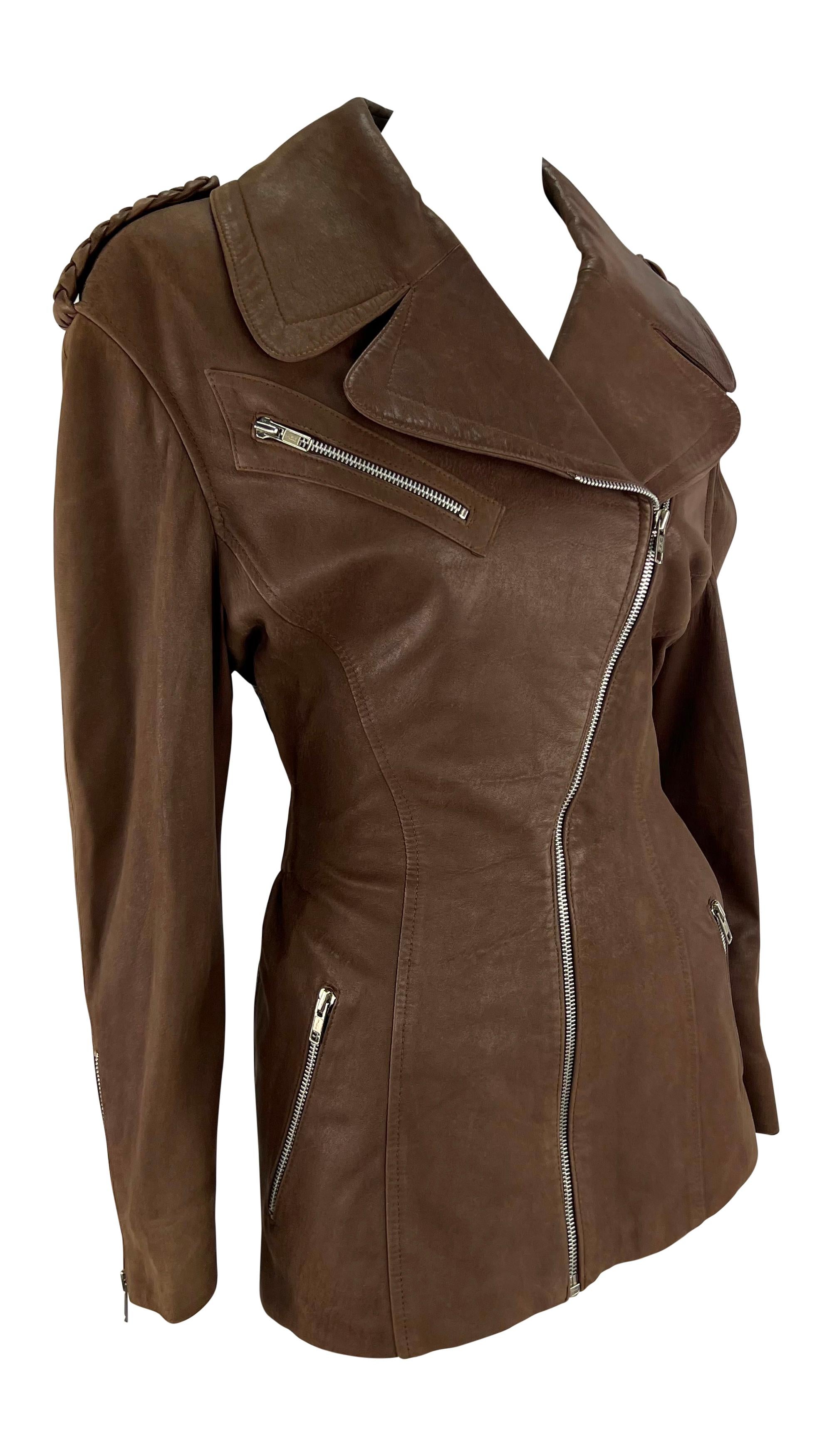 1980s Thierry Mugler Brown Suede Leather Moto Zip Biker Jacket For Sale 3
