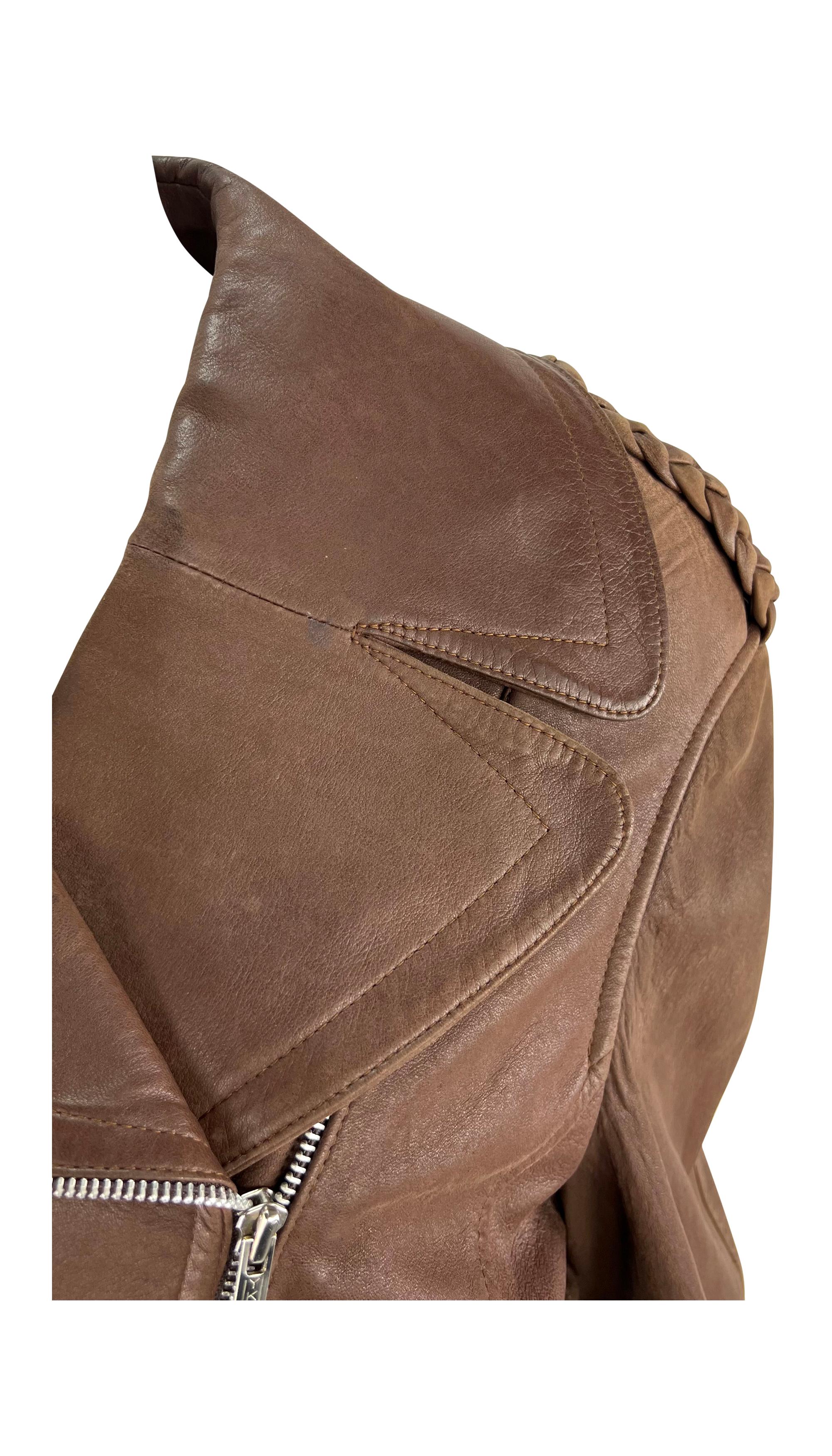 1980s Thierry Mugler Brown Suede Leather Moto Zip Biker Jacket For Sale 4