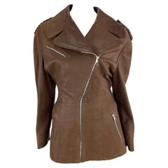 Vintage 1980s Thierry Mugler Brown Suede Leather Moto Zip Biker Jacket