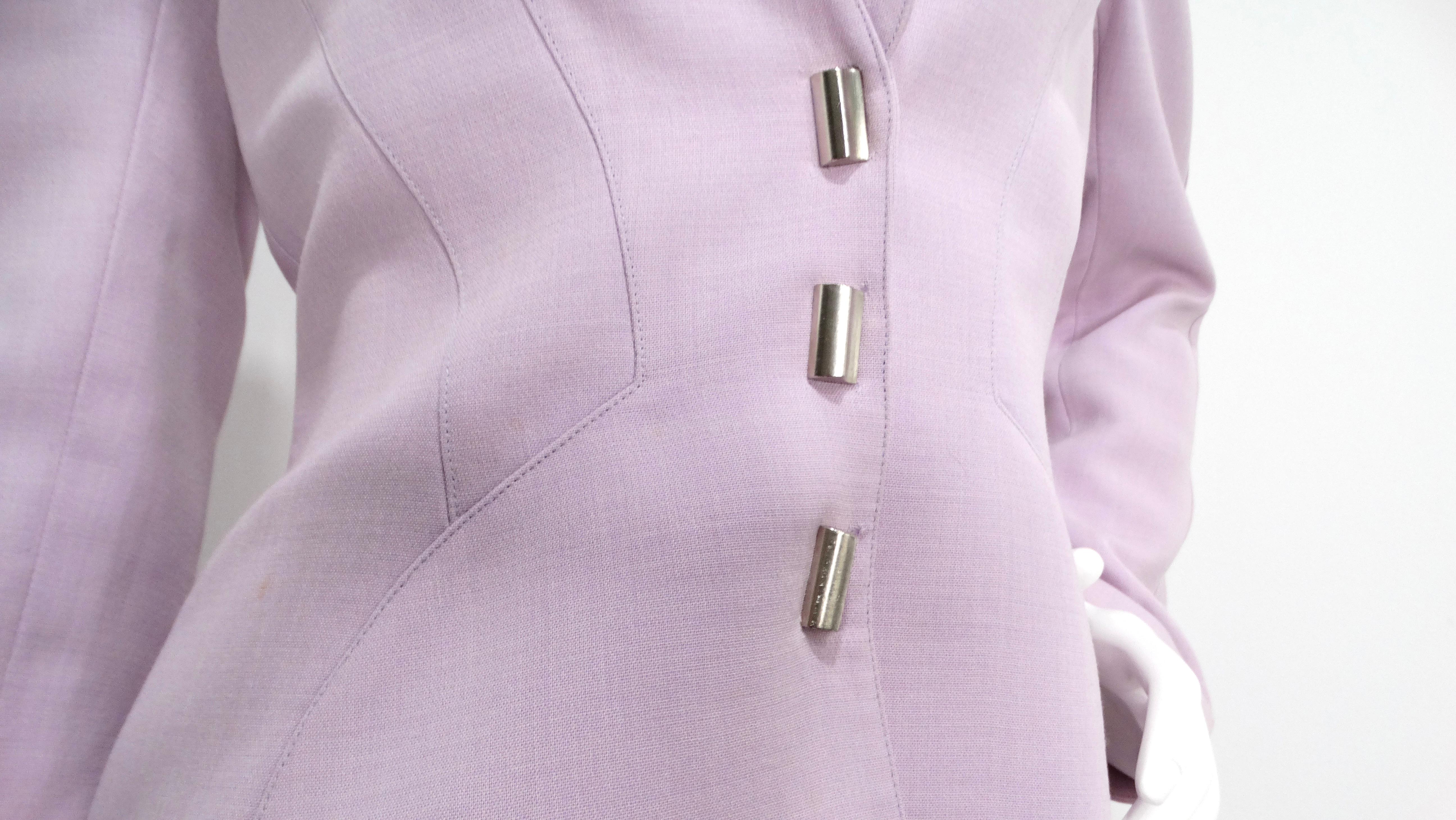 1980er Thierry Mugler Couture Helllila Blazer & Hosenanzug Set (Grau) im Angebot