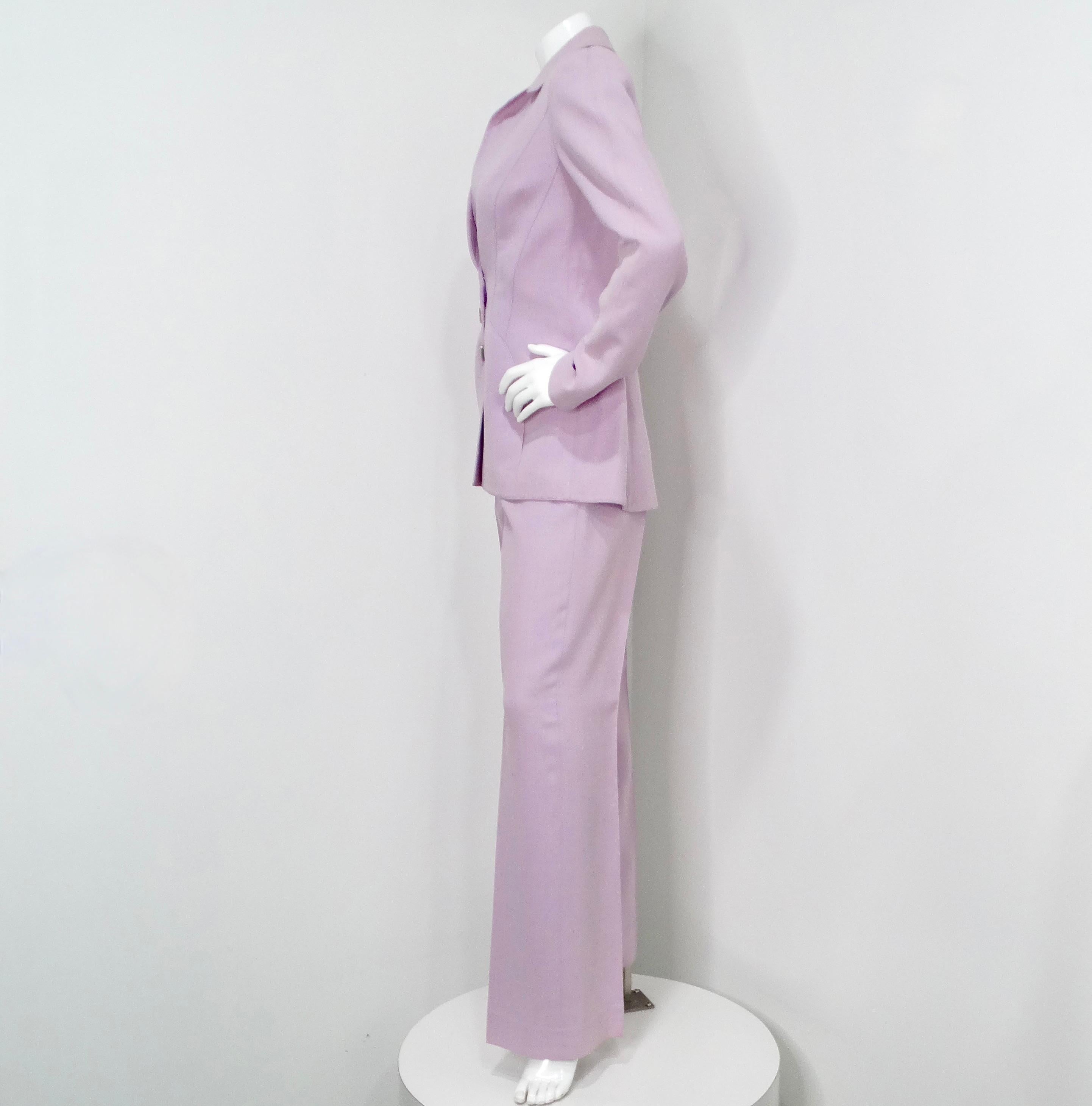 1980er Thierry Mugler Couture Helllila Blazer & Hosenanzug Set Damen im Angebot