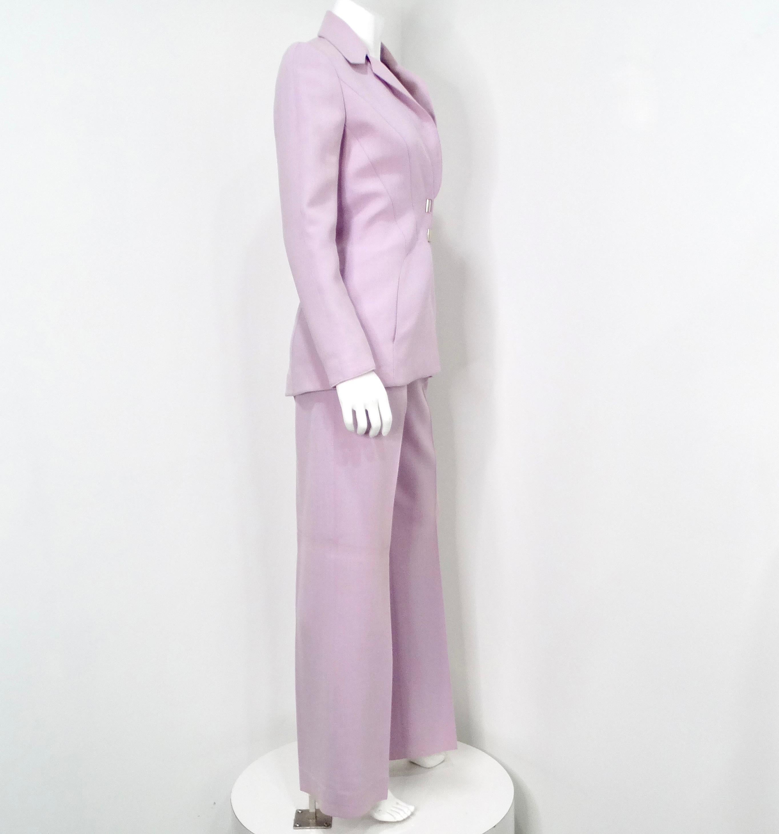 1980er Thierry Mugler Couture Helllila Blazer & Hosenanzug Set im Angebot 3