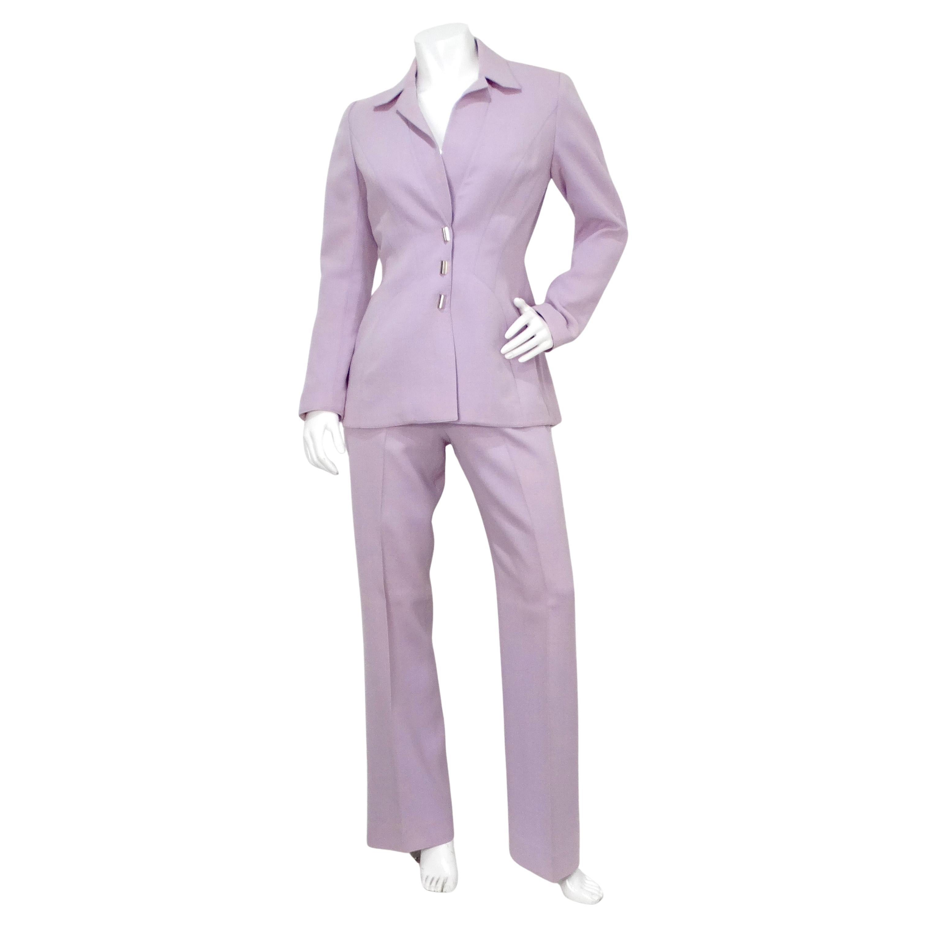 1980er Thierry Mugler Couture Helllila Blazer & Hosenanzug Set im Angebot