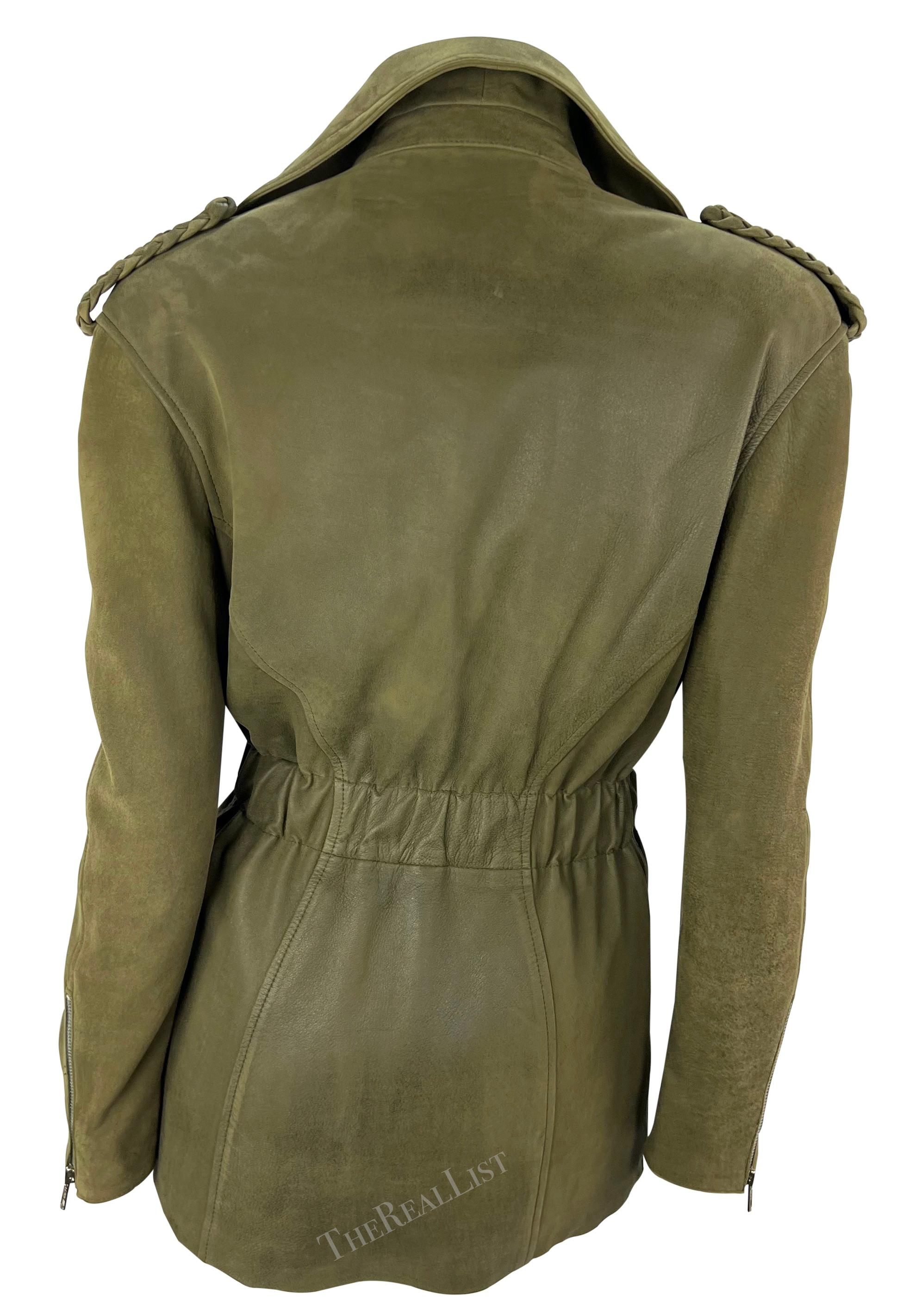 Women's 1980s Thierry Mugler Dark Green Moto Suede Jacket  For Sale