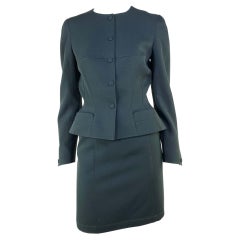 1980s Thierry Mugler Dark Green Structured Worsted Wool Vintage Skirt Suit