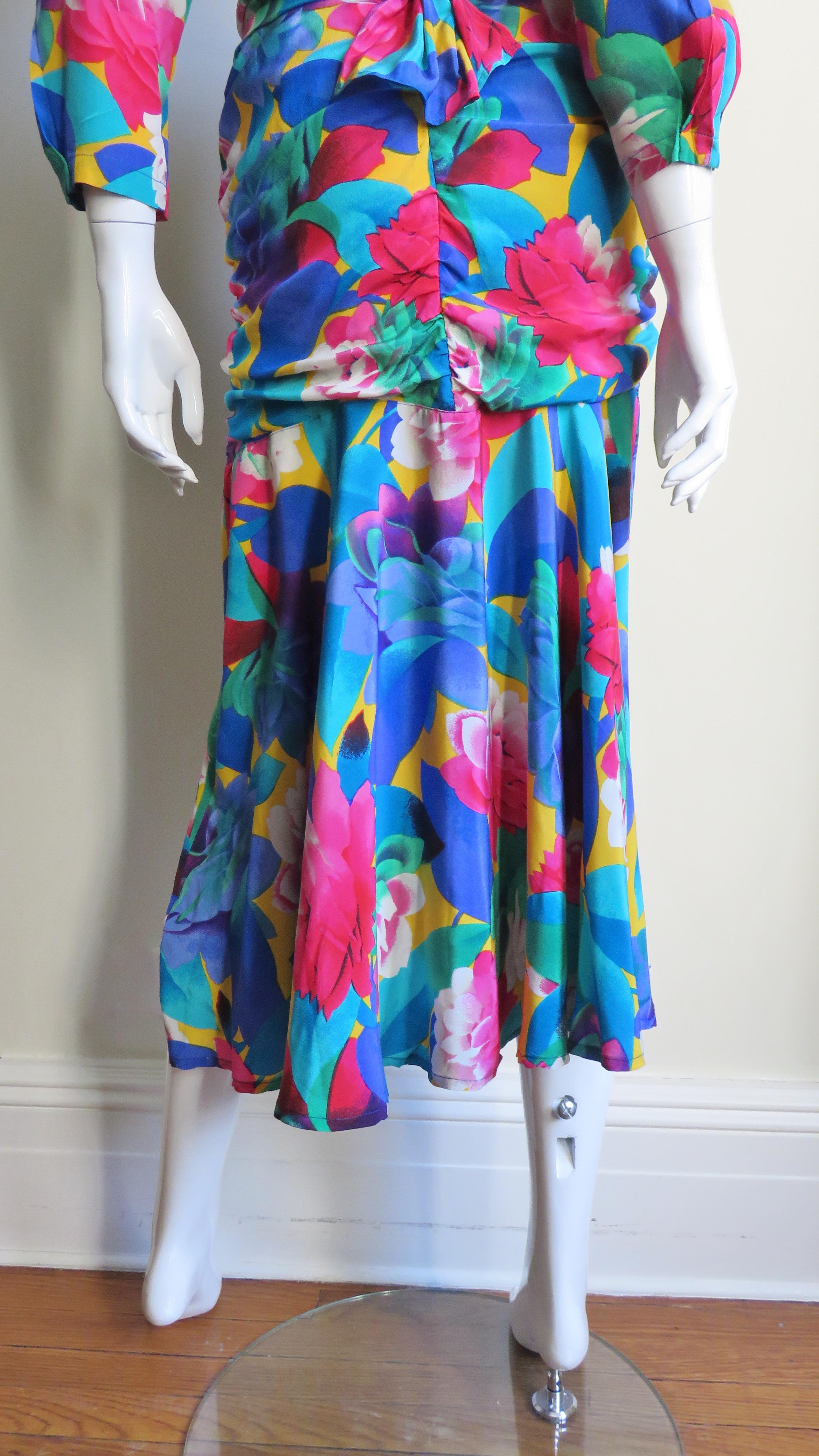 Thierry Mugler Flower Silk Ruched Dress 1980s For Sale 1