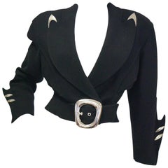 1980s Thierry Mugler Futuristic Black Wool Metal Fin Accent Jacket