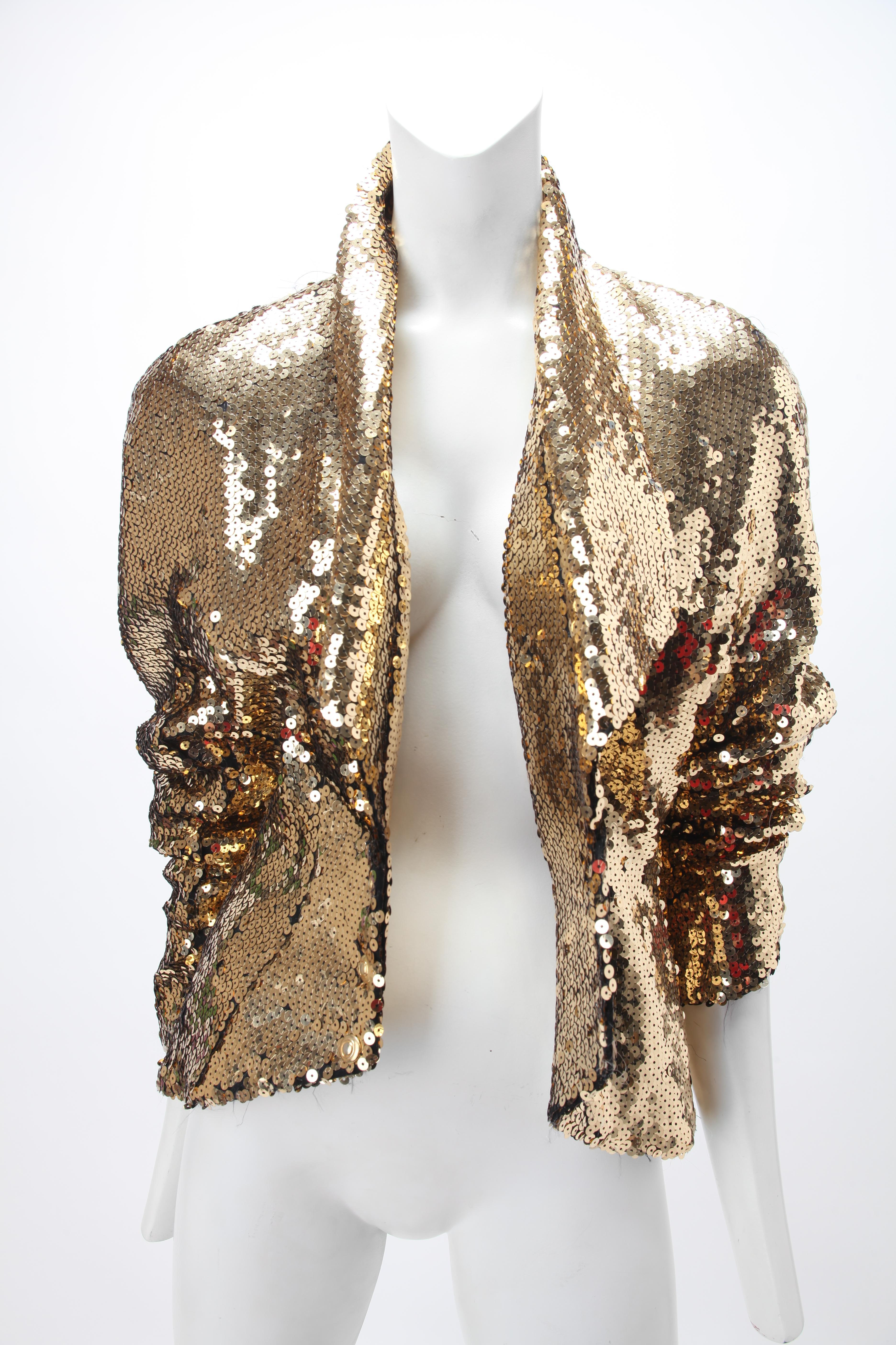 1980s Thierry Mugler Gold Sequin Jacket Rare In Good Condition For Sale In New York, NY