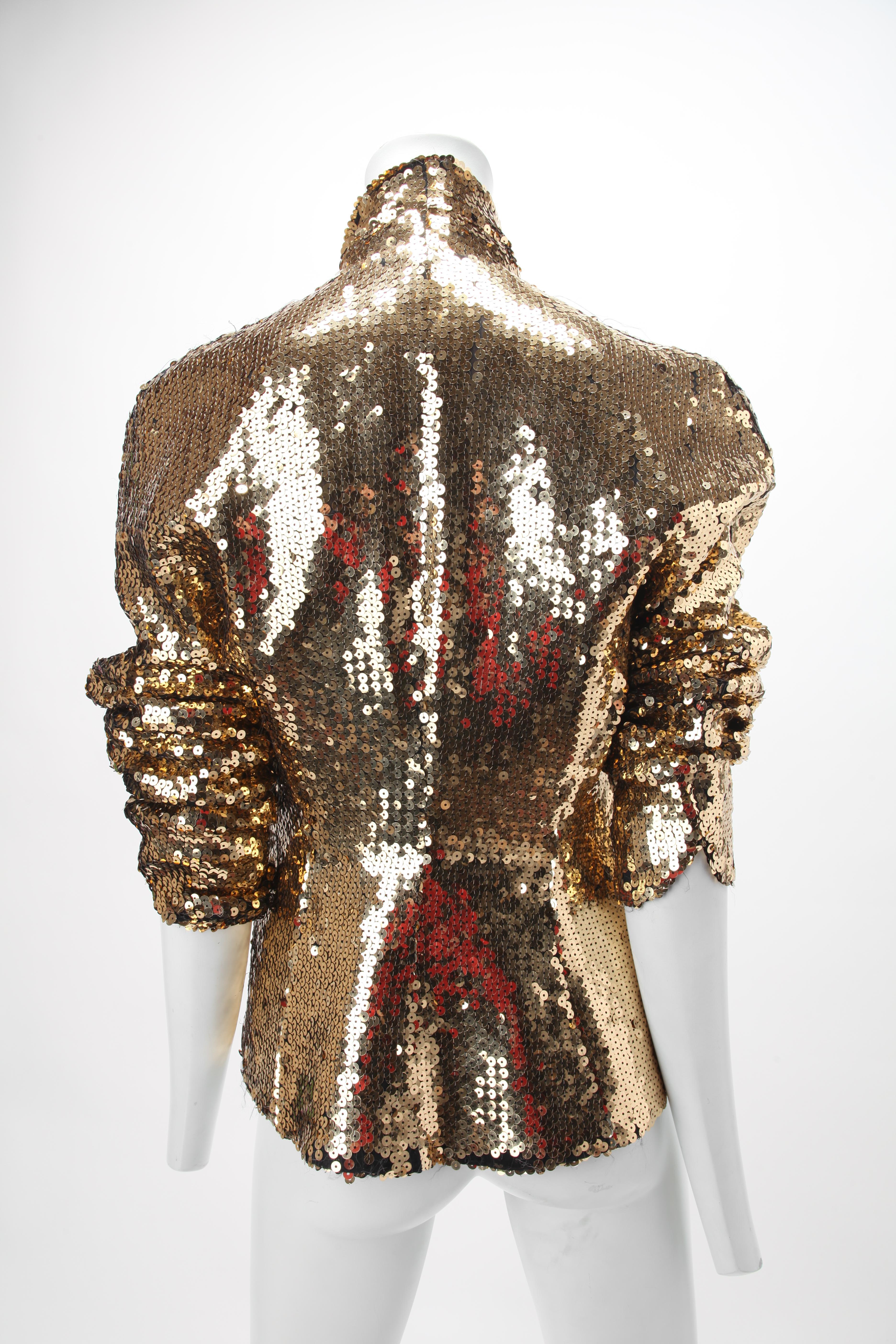 Women's or Men's 1980s Thierry Mugler Gold Sequin Jacket Rare For Sale