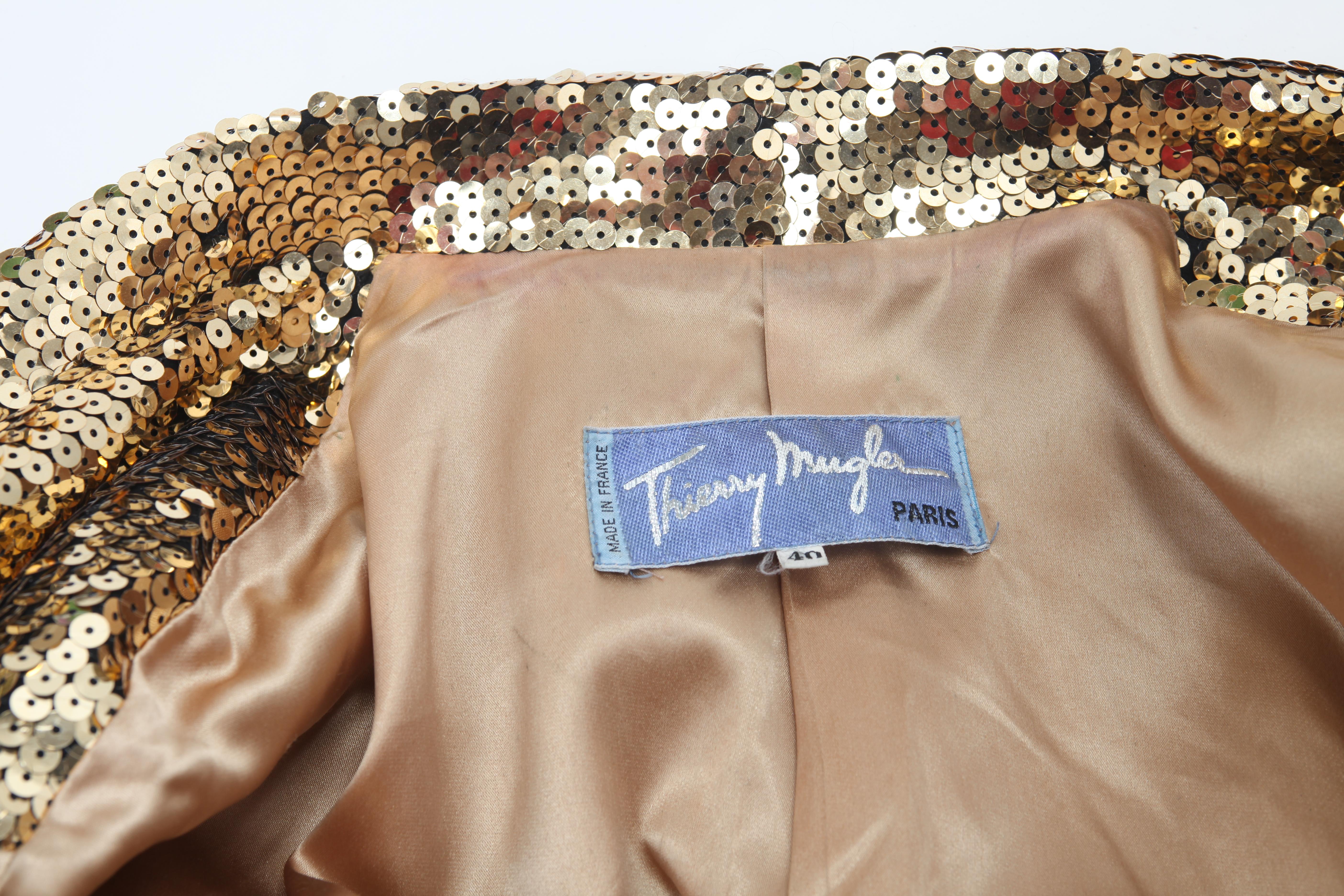 1980s Thierry Mugler Gold Sequin Jacket Rare For Sale 2