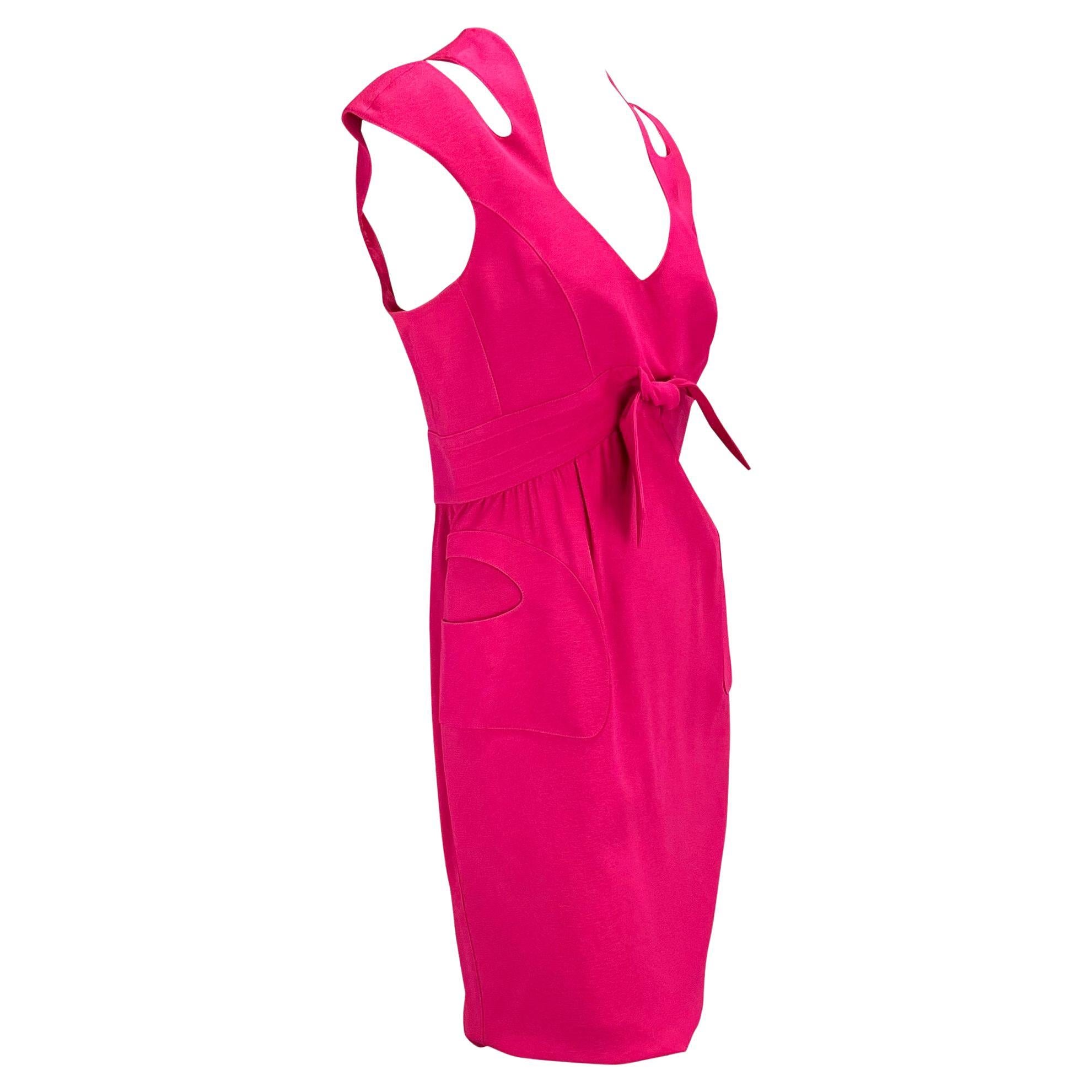 1980s Thierry Mugler Hot Pink Sleeveless Cut-Out Tie Sleeveless Dress In Good Condition For Sale In West Hollywood, CA