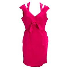 1980s Thierry Mugler Hot Pink Sleeveless Cut-Out Tie Sleeveless Dress