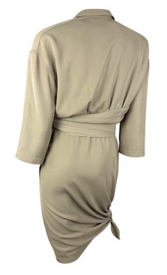 1980s Thierry Mugler Khaki Faux-Wrap Tie Accent Dress