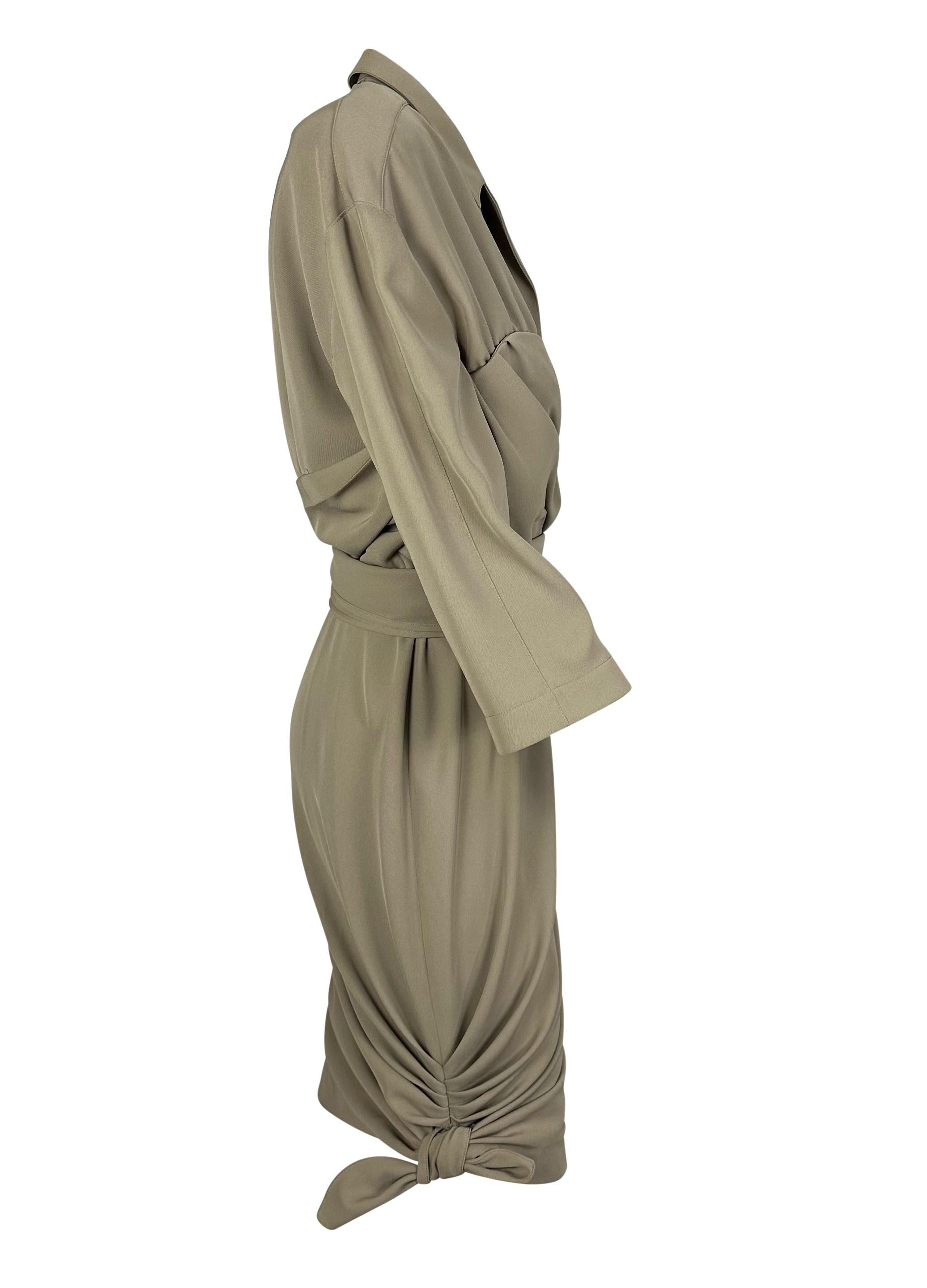 Brown 1980s Thierry Mugler Khaki Faux-Wrap Tie Accent Dress For Sale