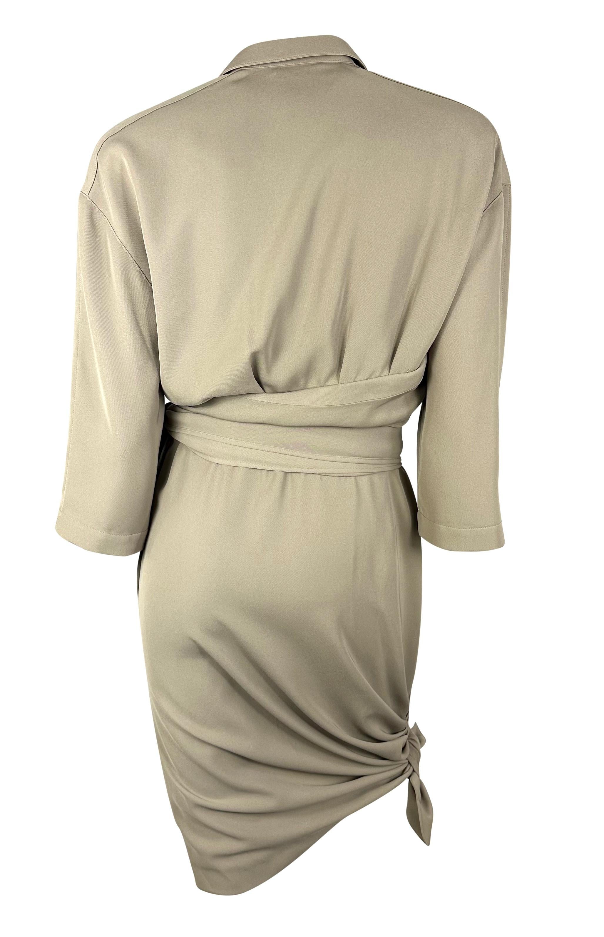 Donna Abito anni '80 Thierry Mugler Khaki con finta cravatta in vendita
