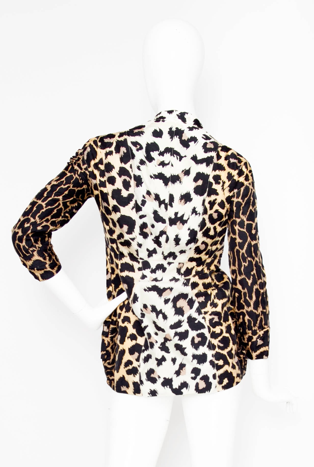Black 1980s Thierry Mugler Leopard Print Silk Jacket For Sale