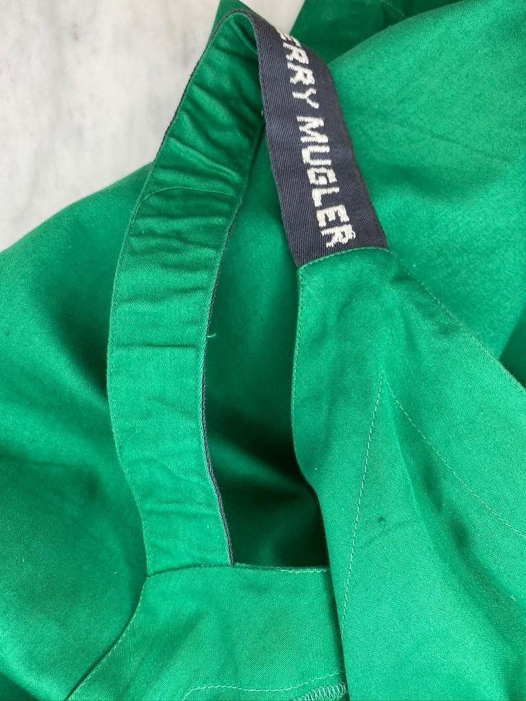 1980s Thierry Mugler Logo Belted Green Cotton Wrap Dress For Sale 1
