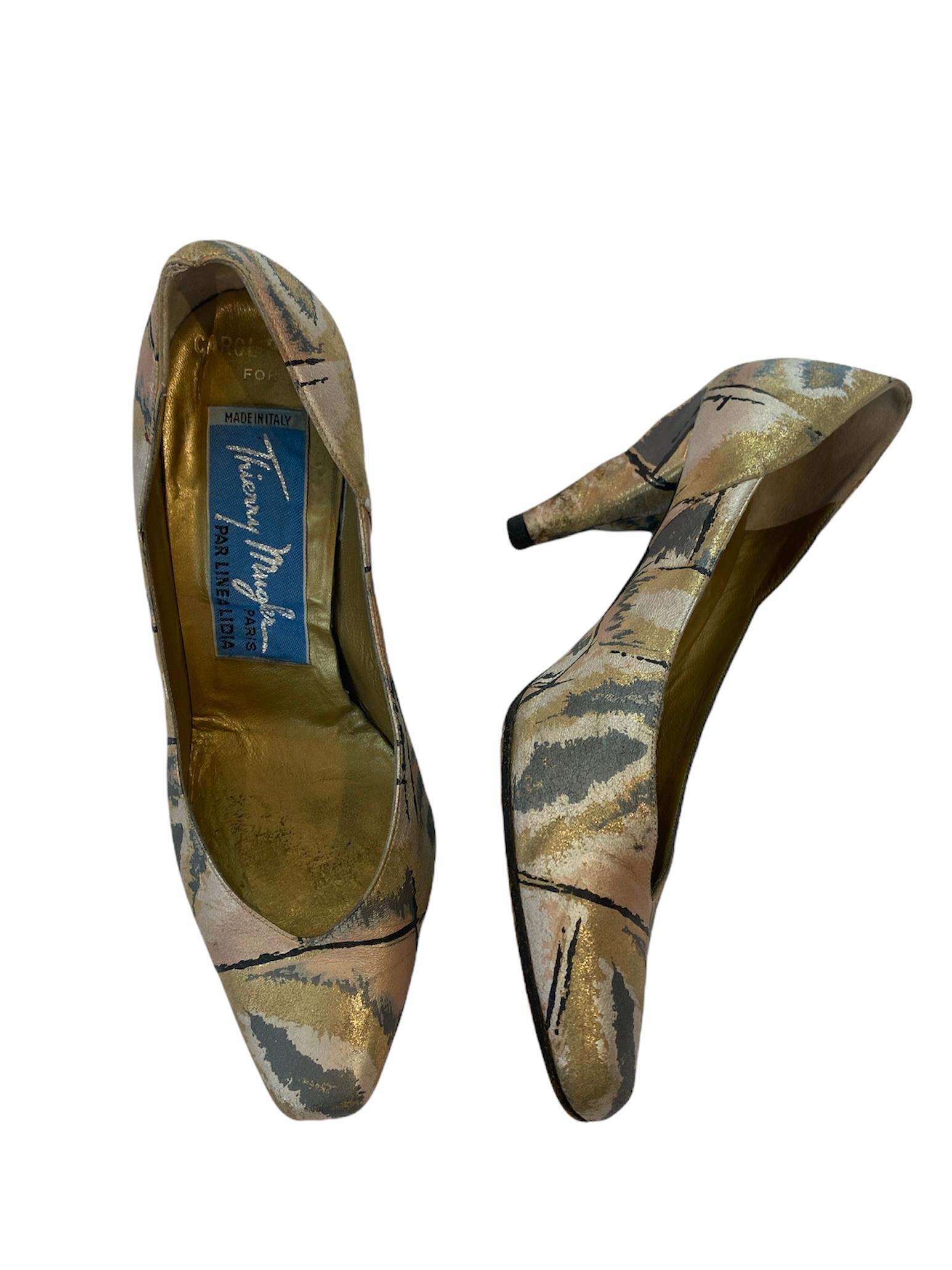 1980S THIERRY MUGLER Metallic Leather Printed Heels In Excellent Condition For Sale In New York, NY