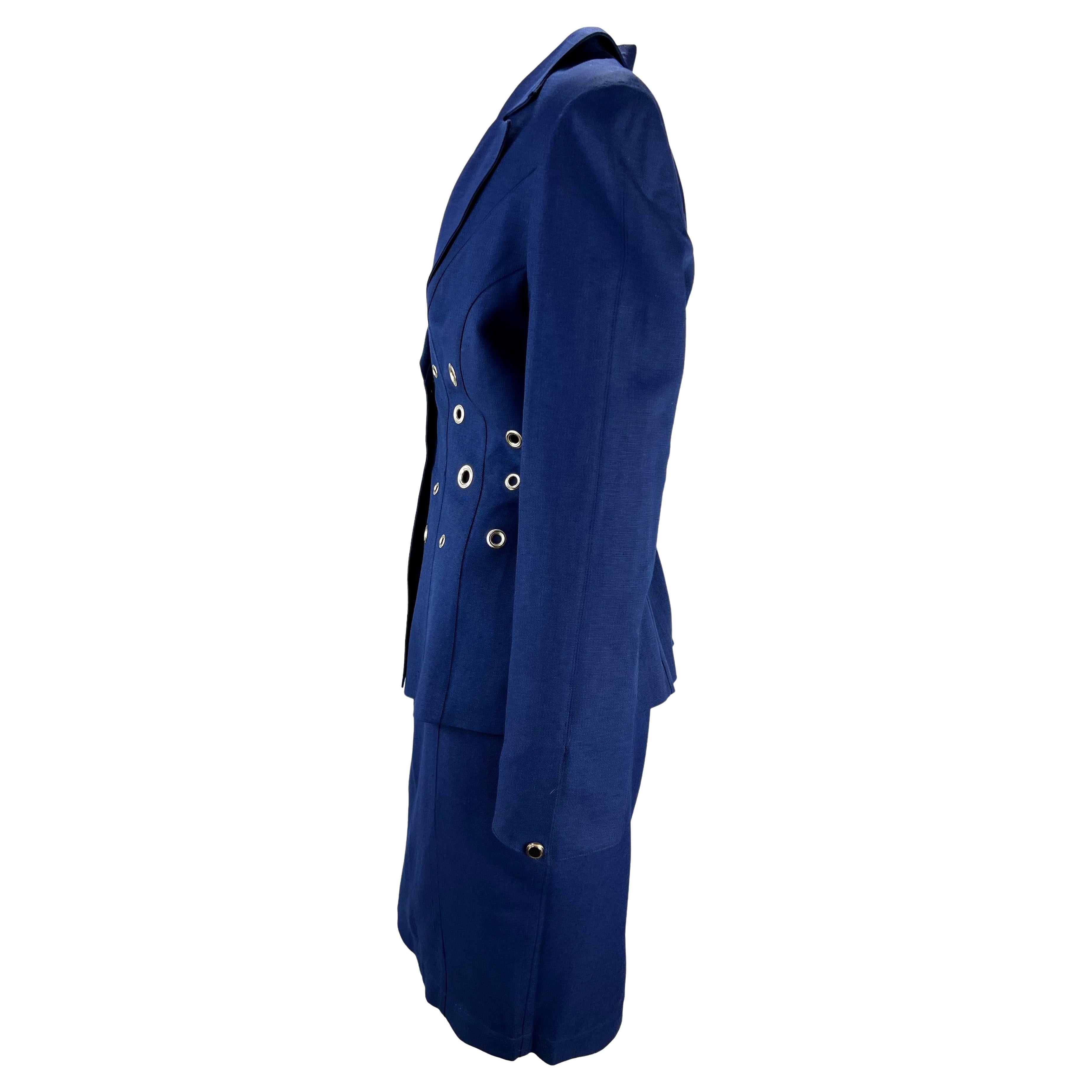 Tailleur jupe à œillets bleu marine Thierry Mugler, 1993 en vente 1