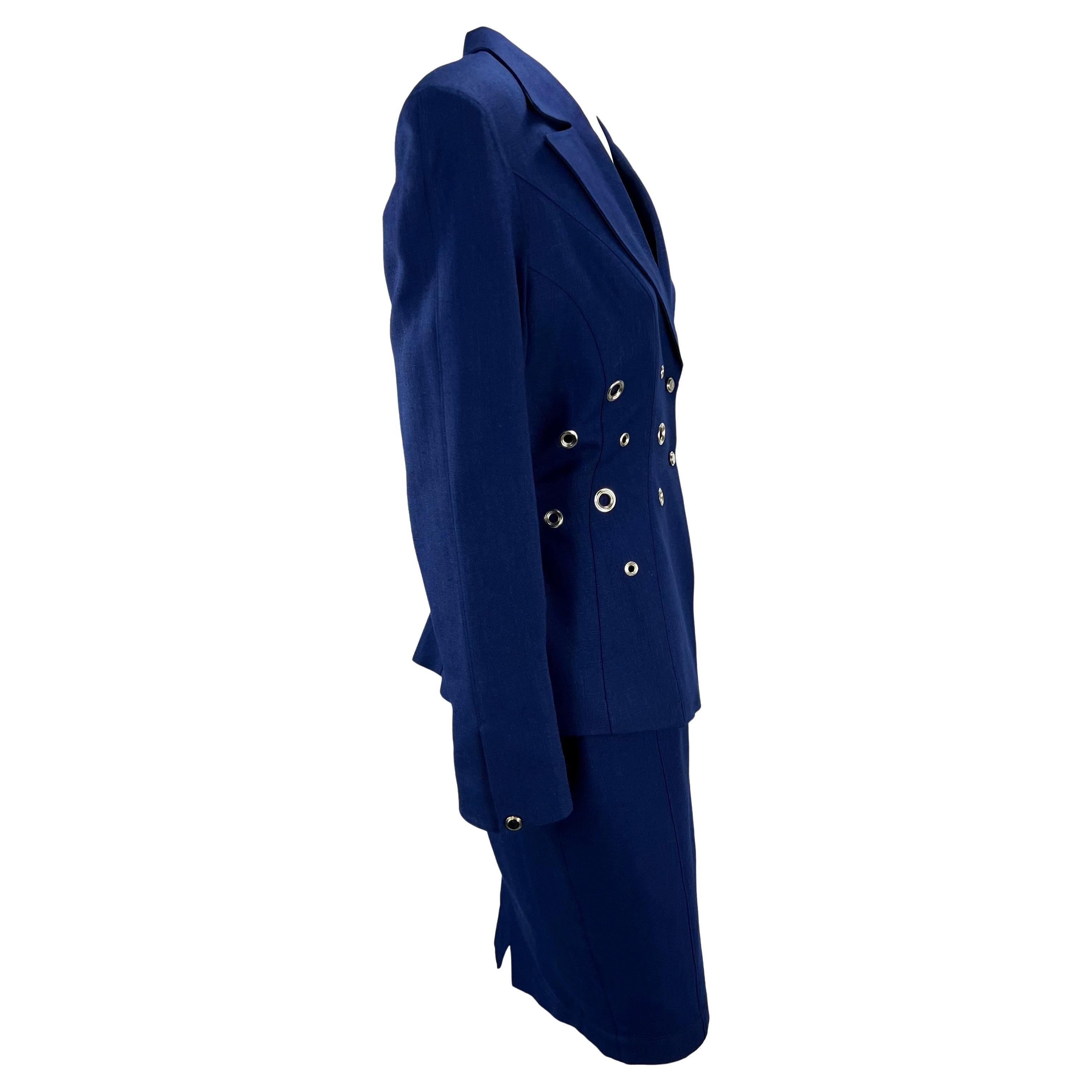 Tailleur jupe à œillets bleu marine Thierry Mugler, 1993 en vente 3