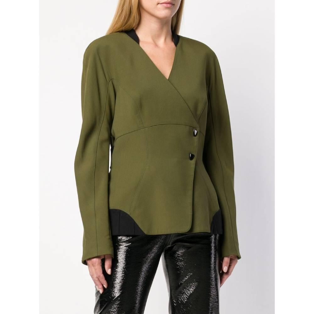 Brown 1980s Thierry Mugler Olive Green Jacket