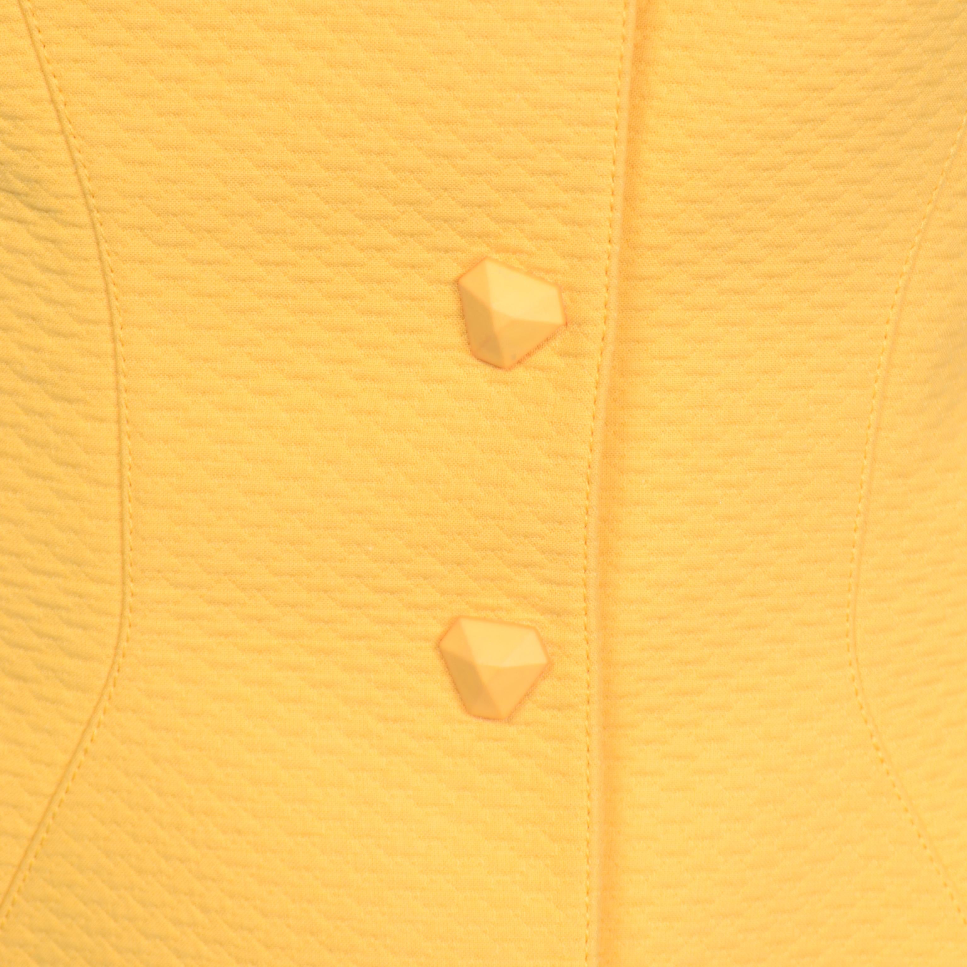 1980s Thierry Mugler Paris Vintage Yellow Skirt & Peplum Blazer Suit W/ Cutwork 1