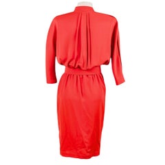 1980s Thierry Mugler Red Sculptural Wrap Dress with Original Belt - Made in Fran