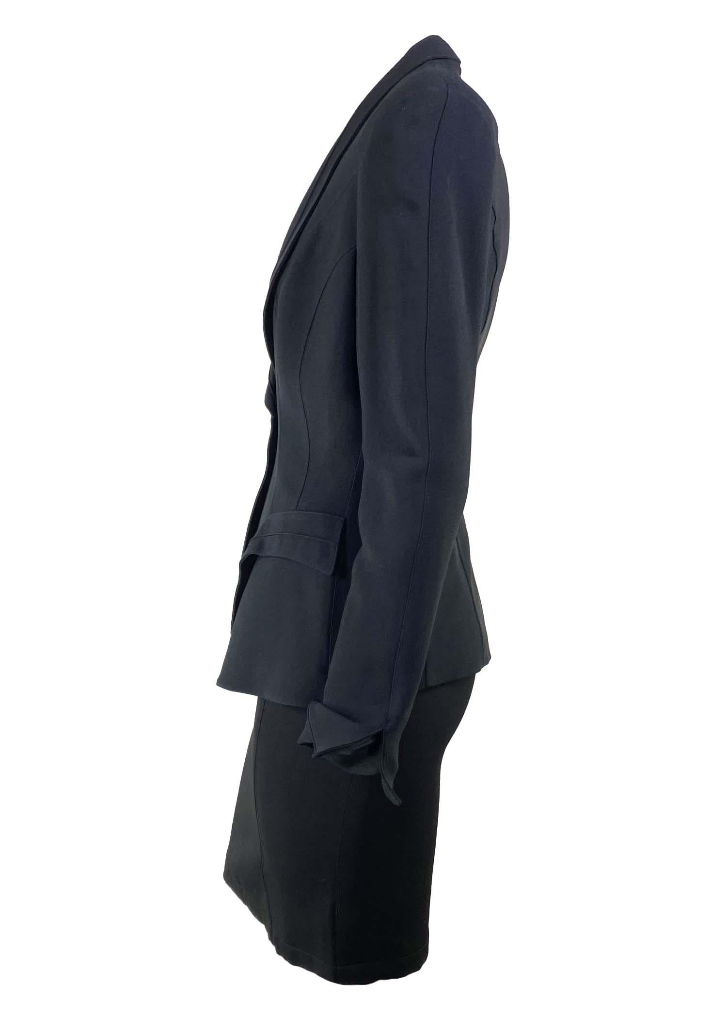 Cruise 1993 Thierry Mugler Runway Sculptural Curved Pockets Black Skirt Suit 1