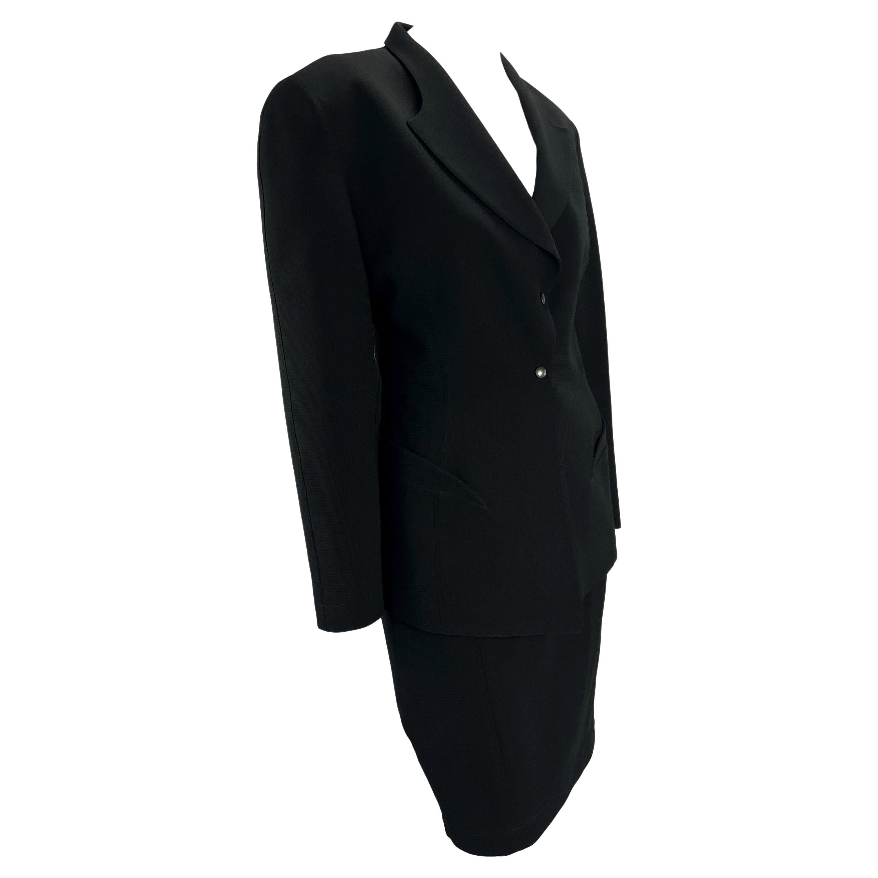 1980s Thierry Mugler Sculptural Black Wool Skirt Suit For Sale 2