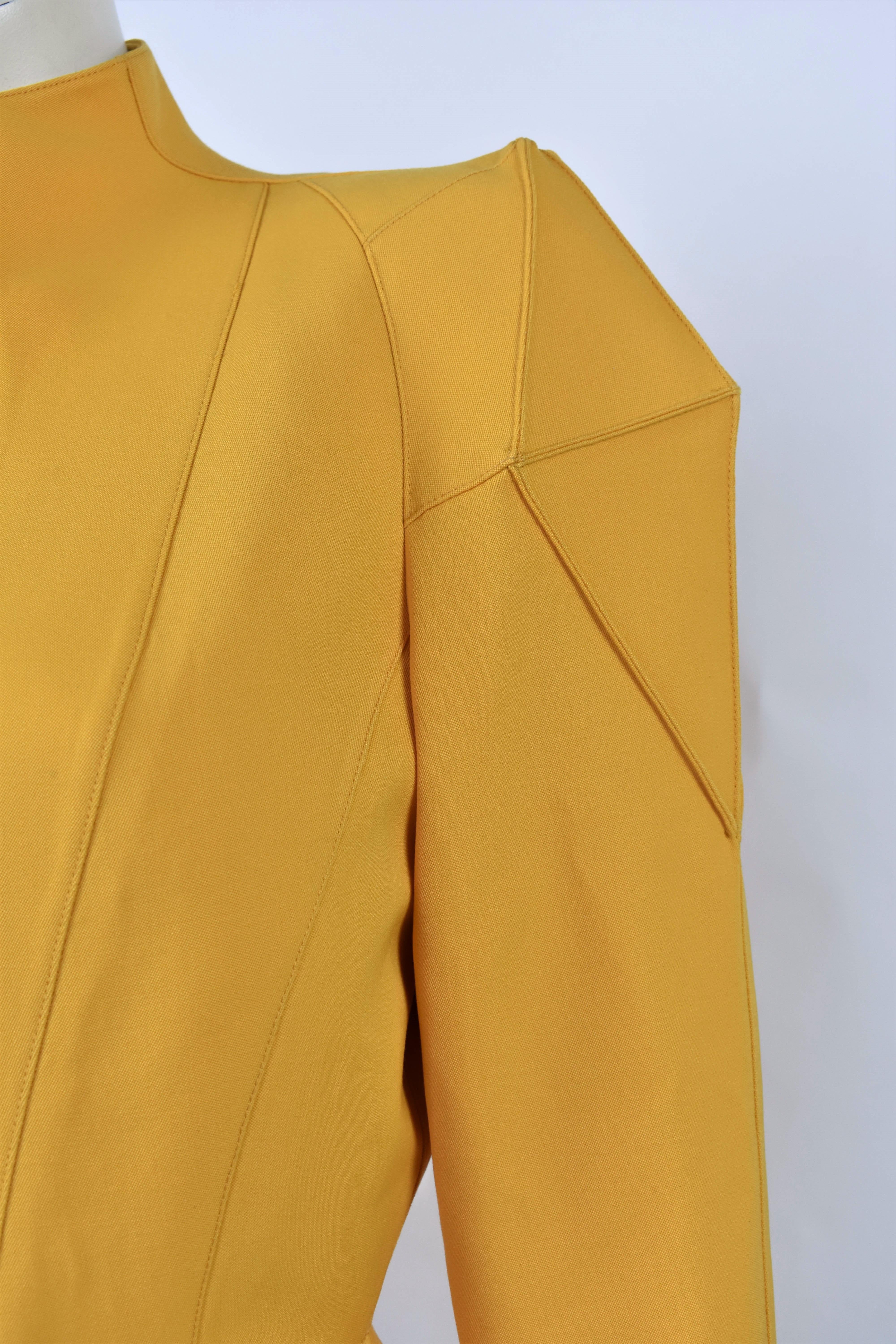Women's FINAL SALE 1980s Thierry Mugler Sculptural Yellow Blazer with Star Pockets For Sale