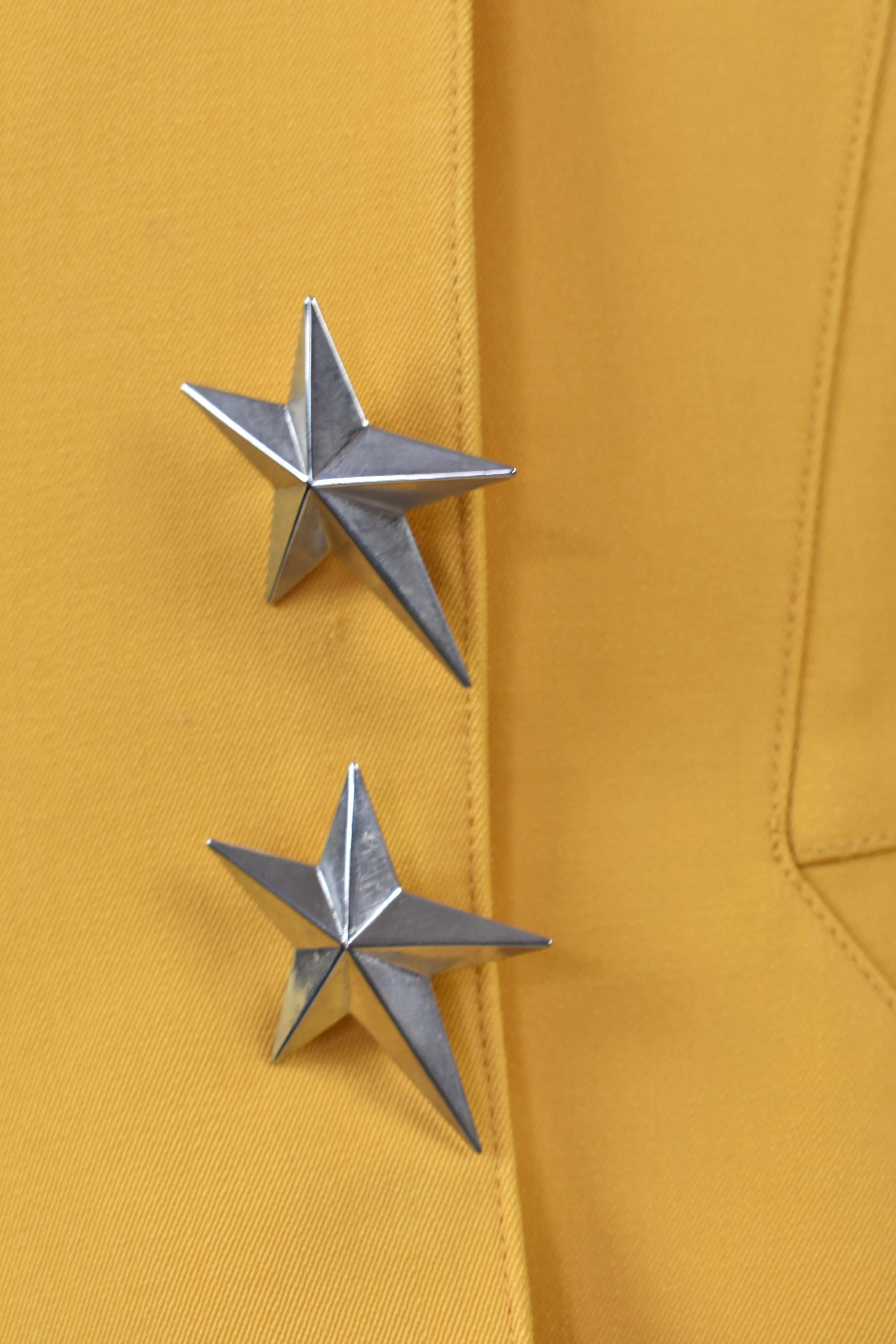 FINAL SALE 1980s Thierry Mugler Sculptural Yellow Blazer with Star Pockets For Sale 1