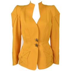 FINAL SALE 1980s Thierry Mugler Sculptural Yellow Blazer with Star Pockets