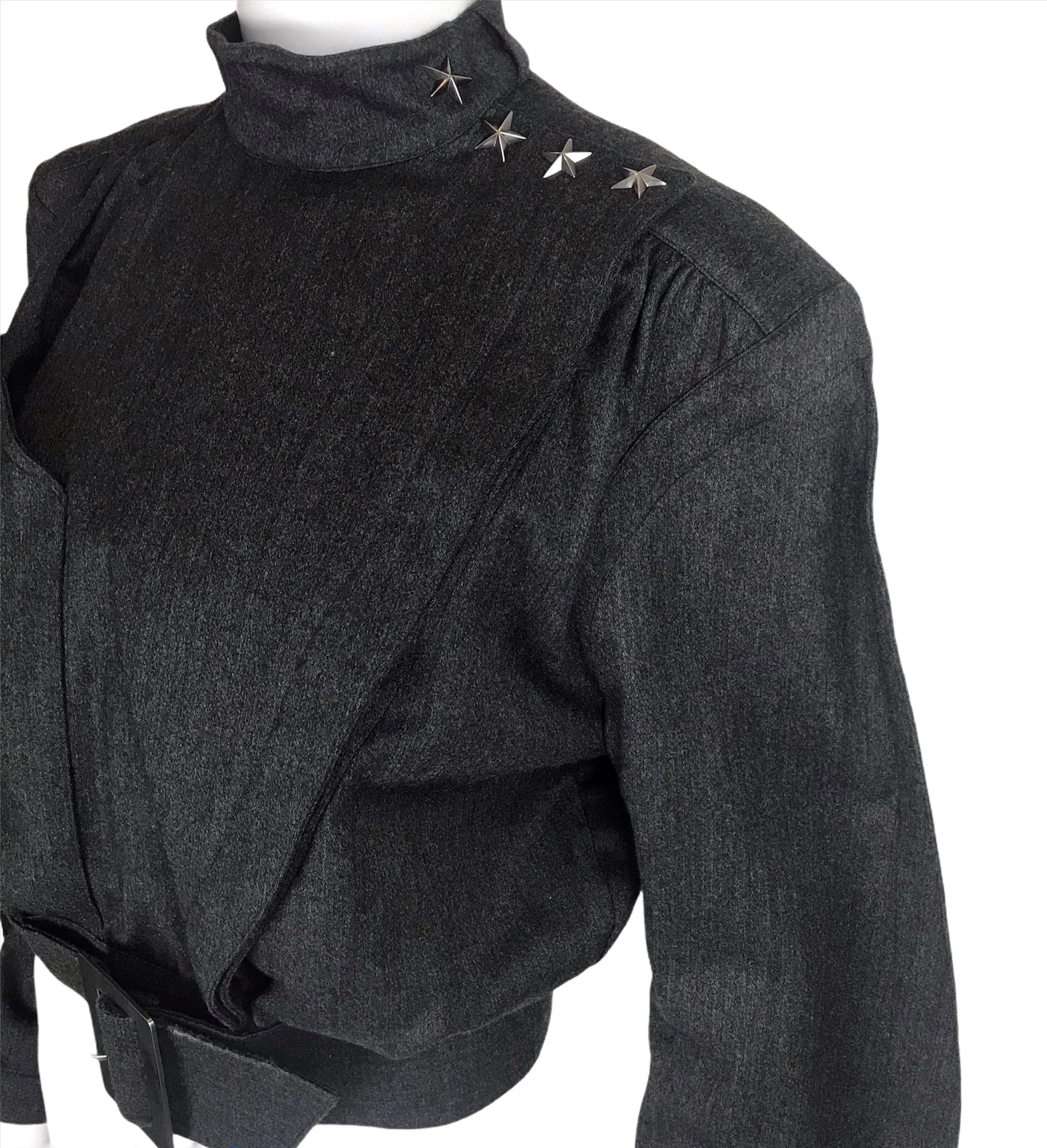 Black FW86 Thierry Mugler Space Age / Soviet Union Jacket Bold Shoulders Belted Waist