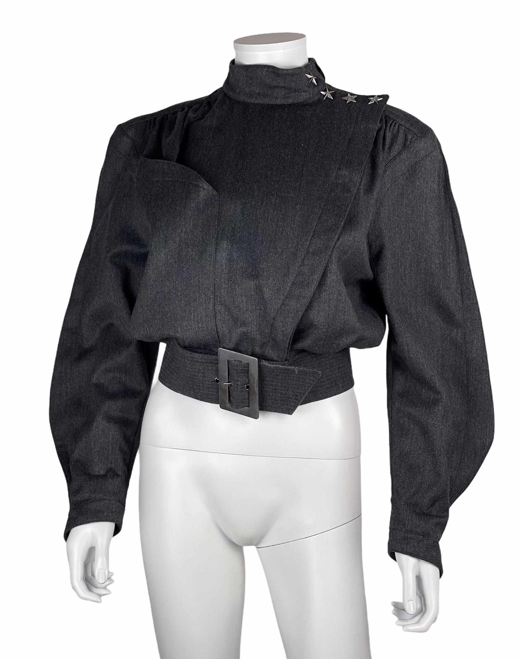 FW86 Thierry Mugler Space Age / Soviet Union Jacket Bold Shoulders Belted Waist 1