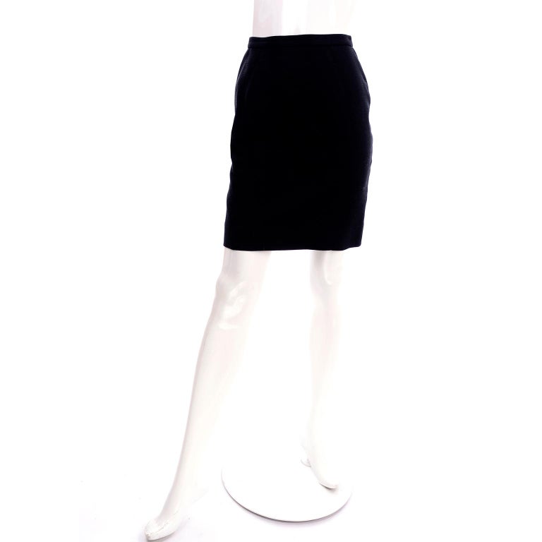 1980s Thierry Mugler Vintage Black Peplum Blazer &  Skirt Suit w/ Striped Bows For Sale 2