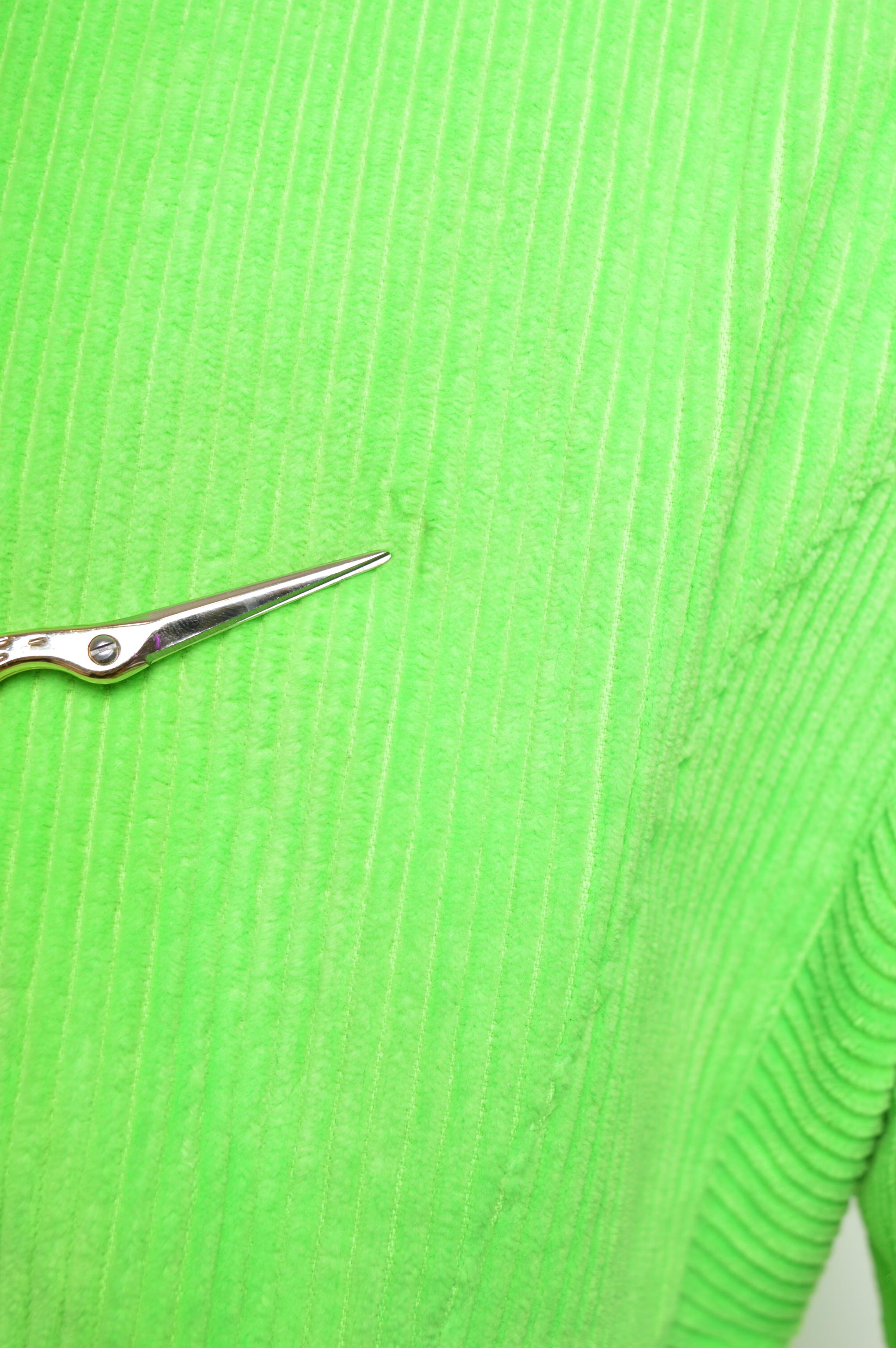 1980s THIERRY MUGLER Wasp Waist Neon Green Corduroy fitted Blazer Biker Jacket en venta 12