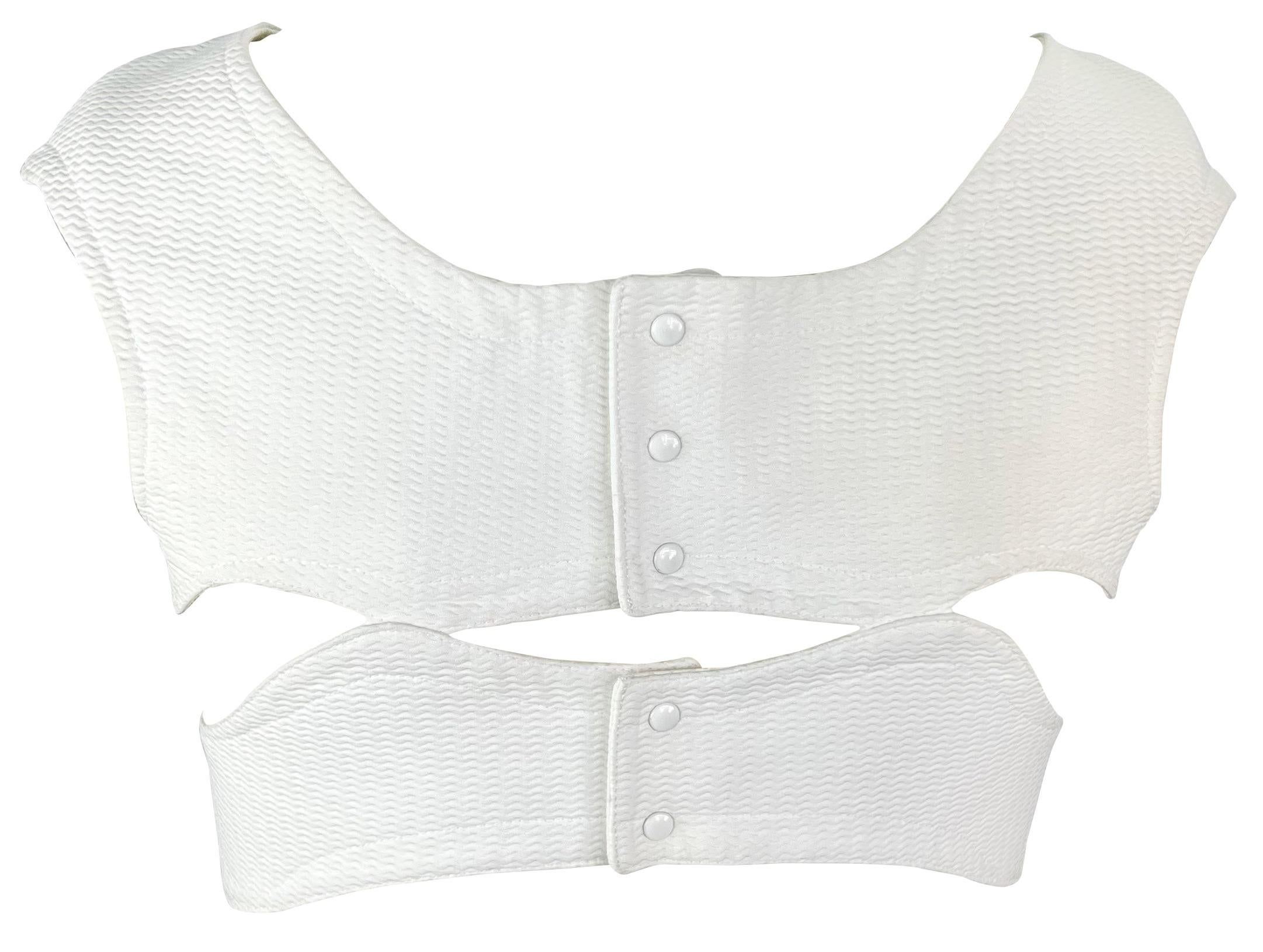 1980s Thierry Mugler White Textured Cut Out Crop Top  For Sale 1