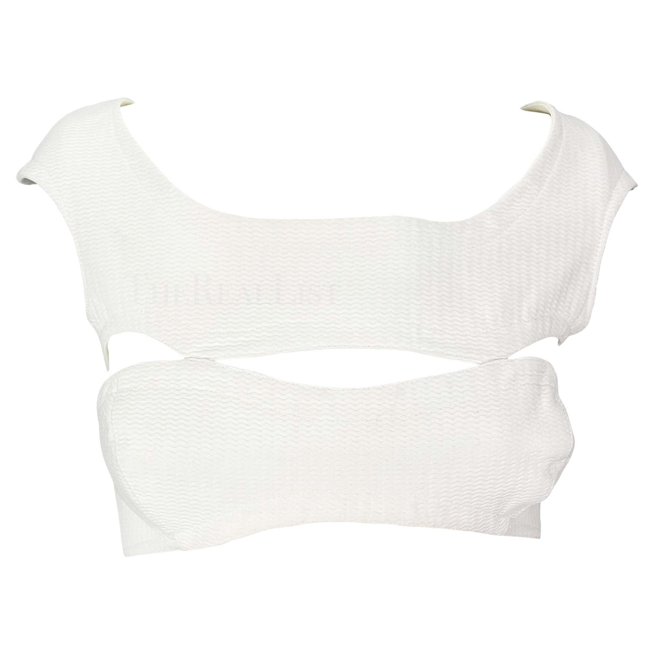 1980s Thierry Mugler White Textured Cut Out Crop Top  For Sale